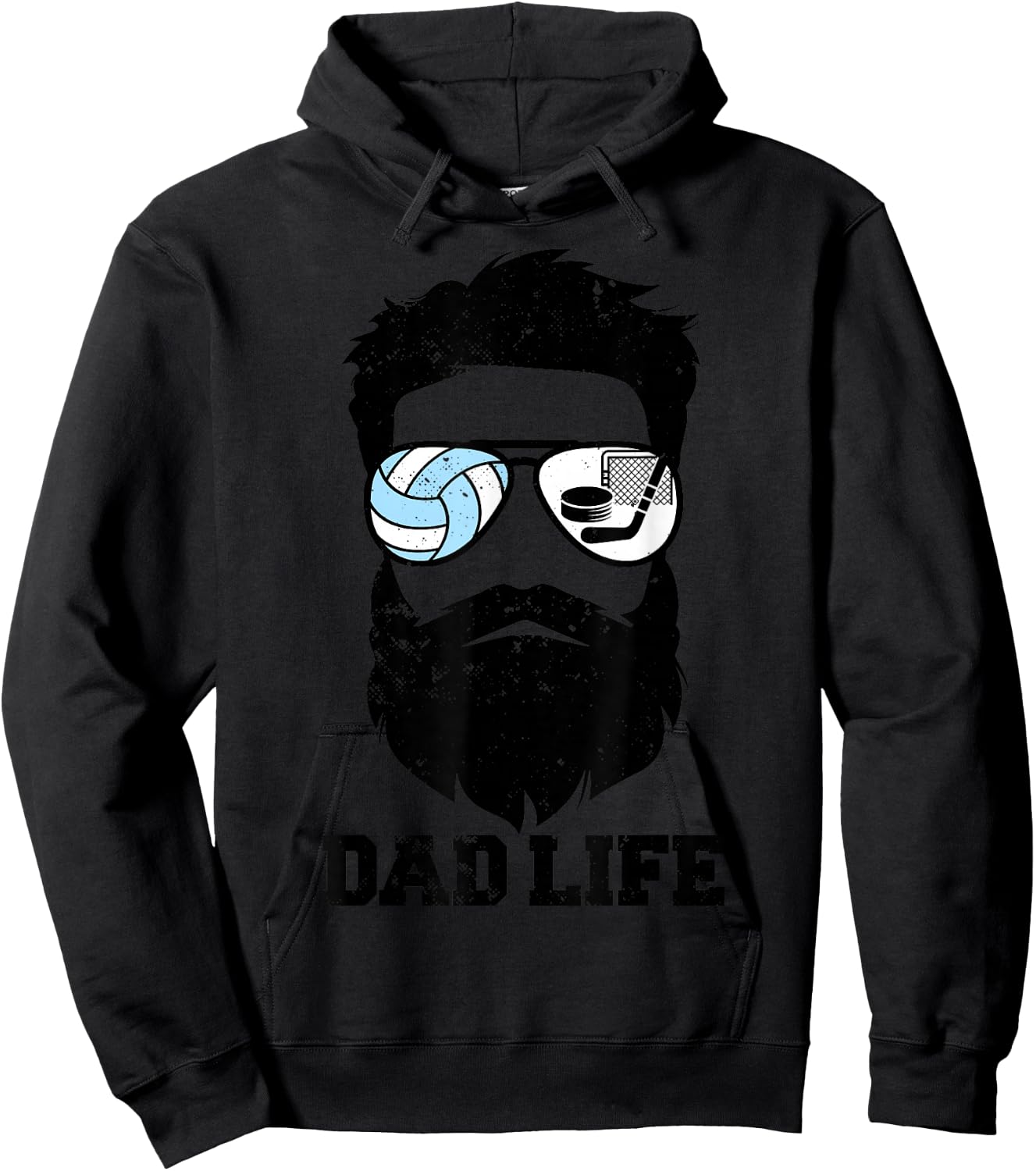 Volleyball Hockey Dad Messy Hair Beard Volleyball Hockey Dad Hoodie - Hoodie | Black