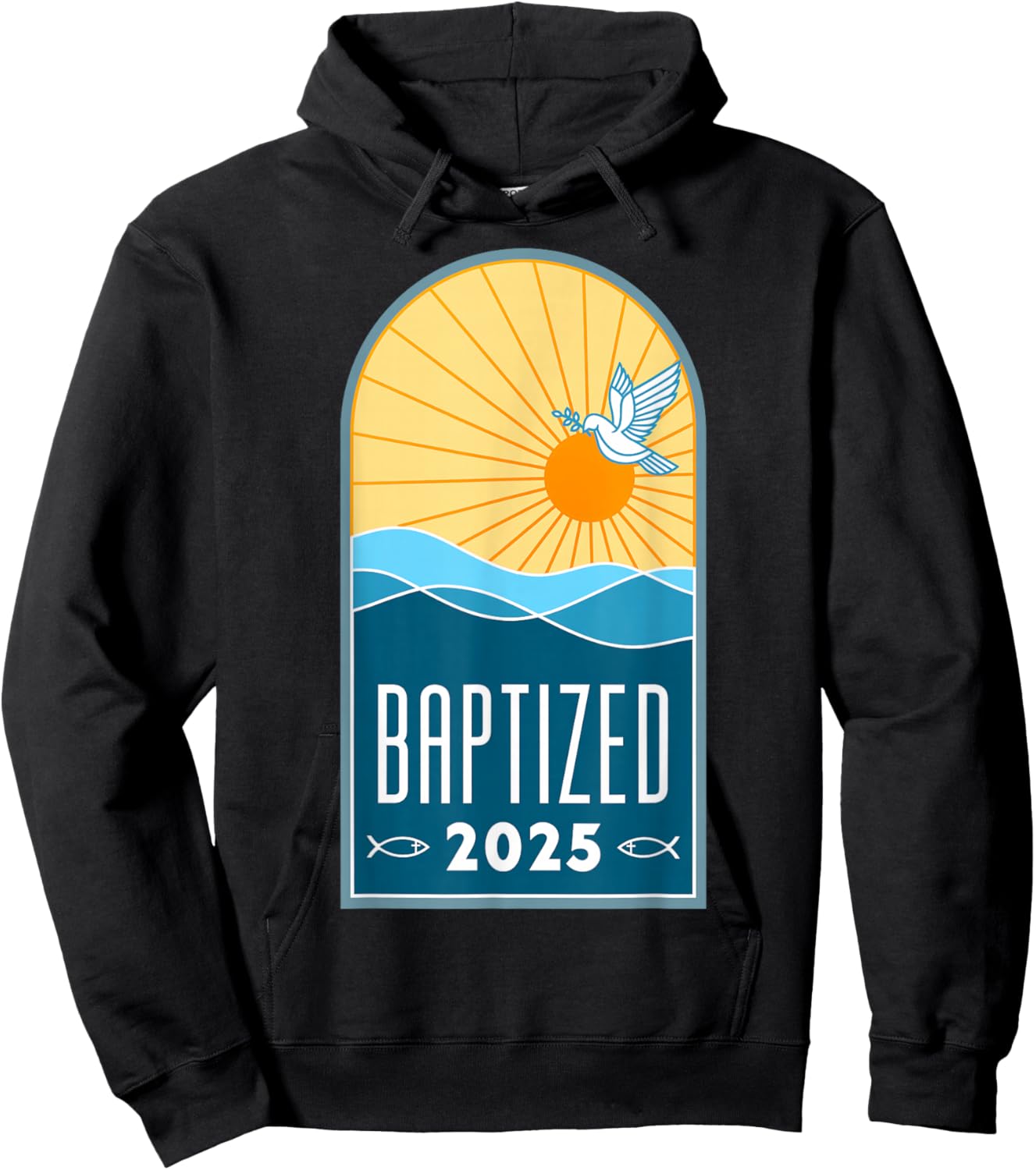 Christian Baptism Sunrise Line Art Baptized 2025 Religious Hoodie - Hoodie | Black