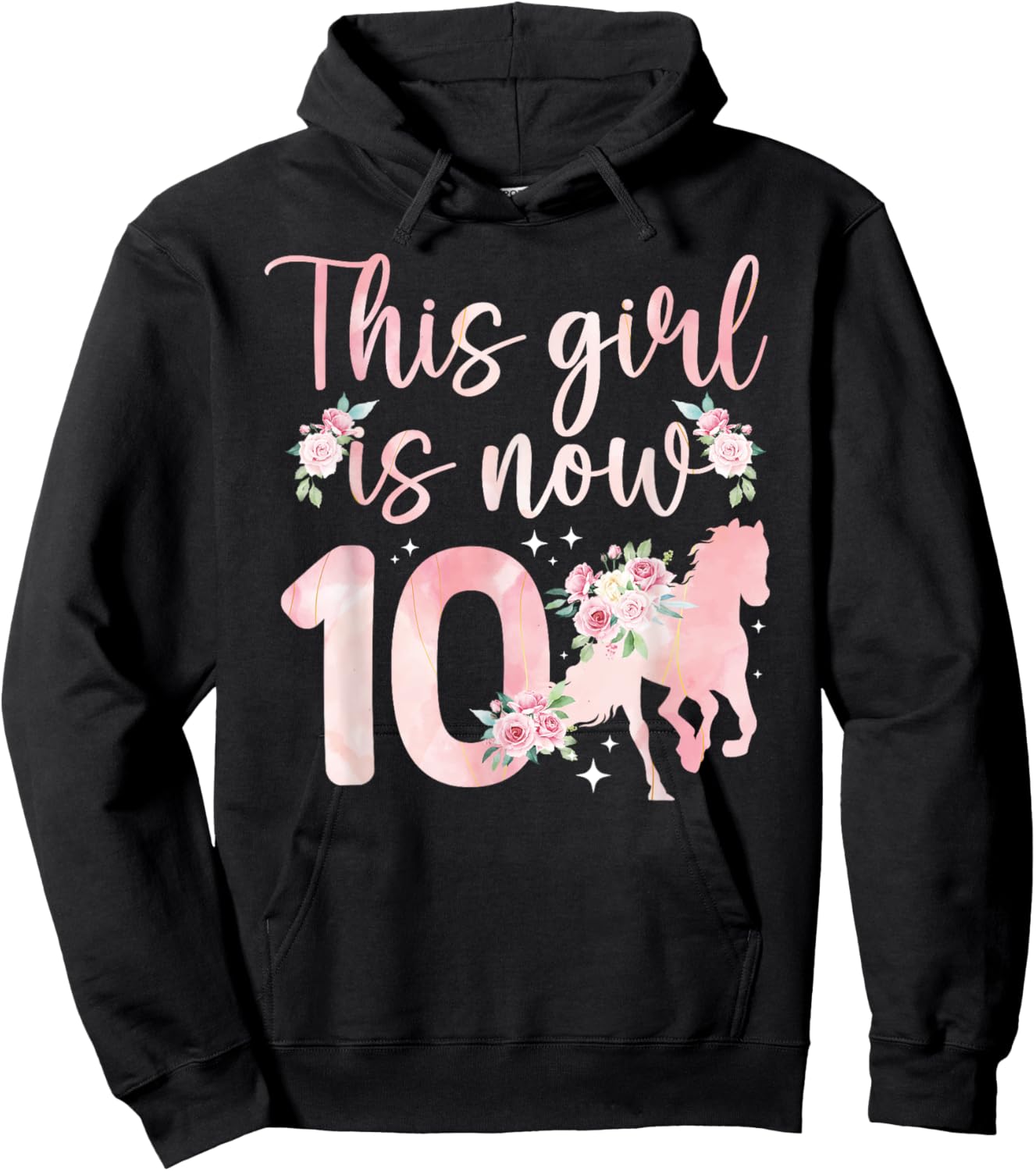 10th Horse Birthday 10 Year Old Girl Horses Birthday Hoodie - Hoodie | Black