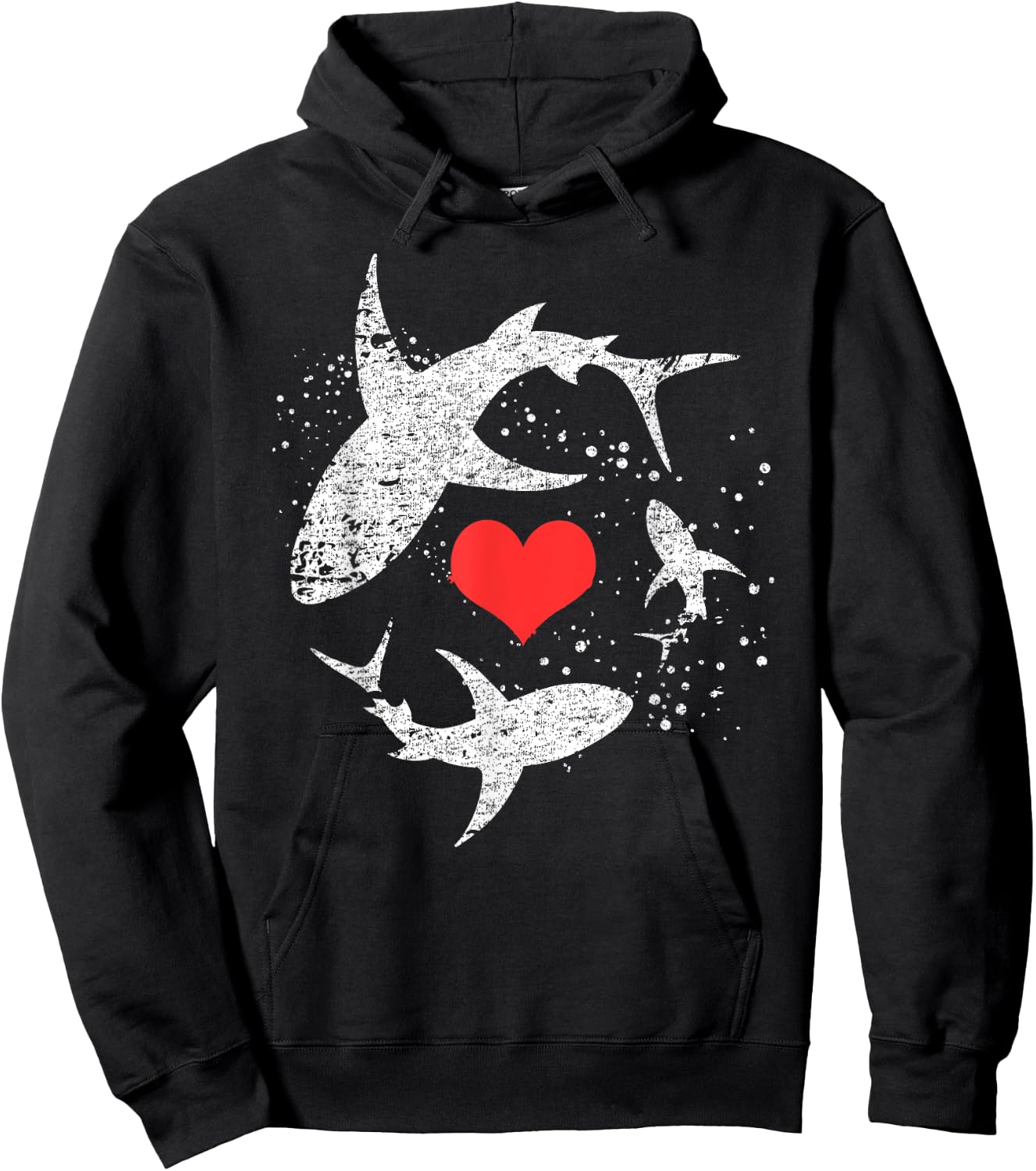 Vintage Shark Silhouette Hammerhead Shark Tiger Shark Heart Hoodie - Hoodie | Black