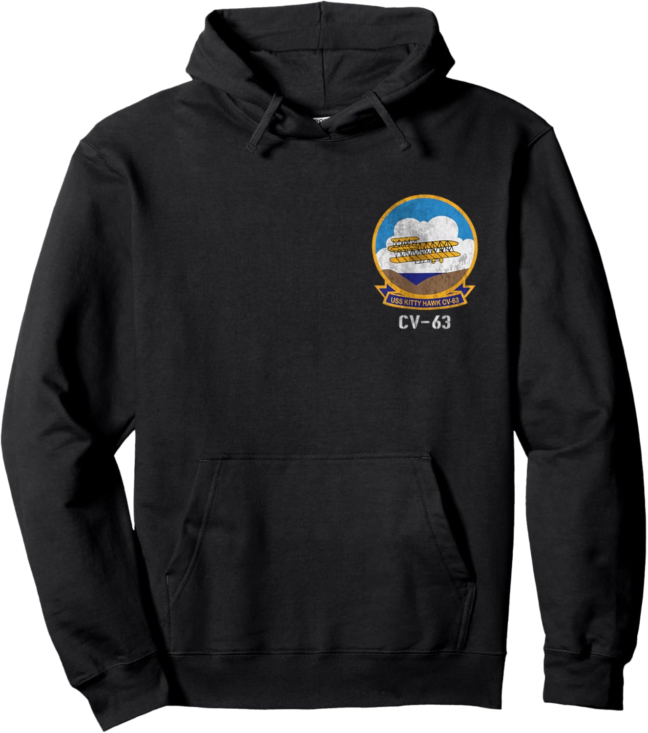 USS Kitty Hawk CV-63 Logo American Flag Aircraft Carrier Hoodie - Hoodie | Black