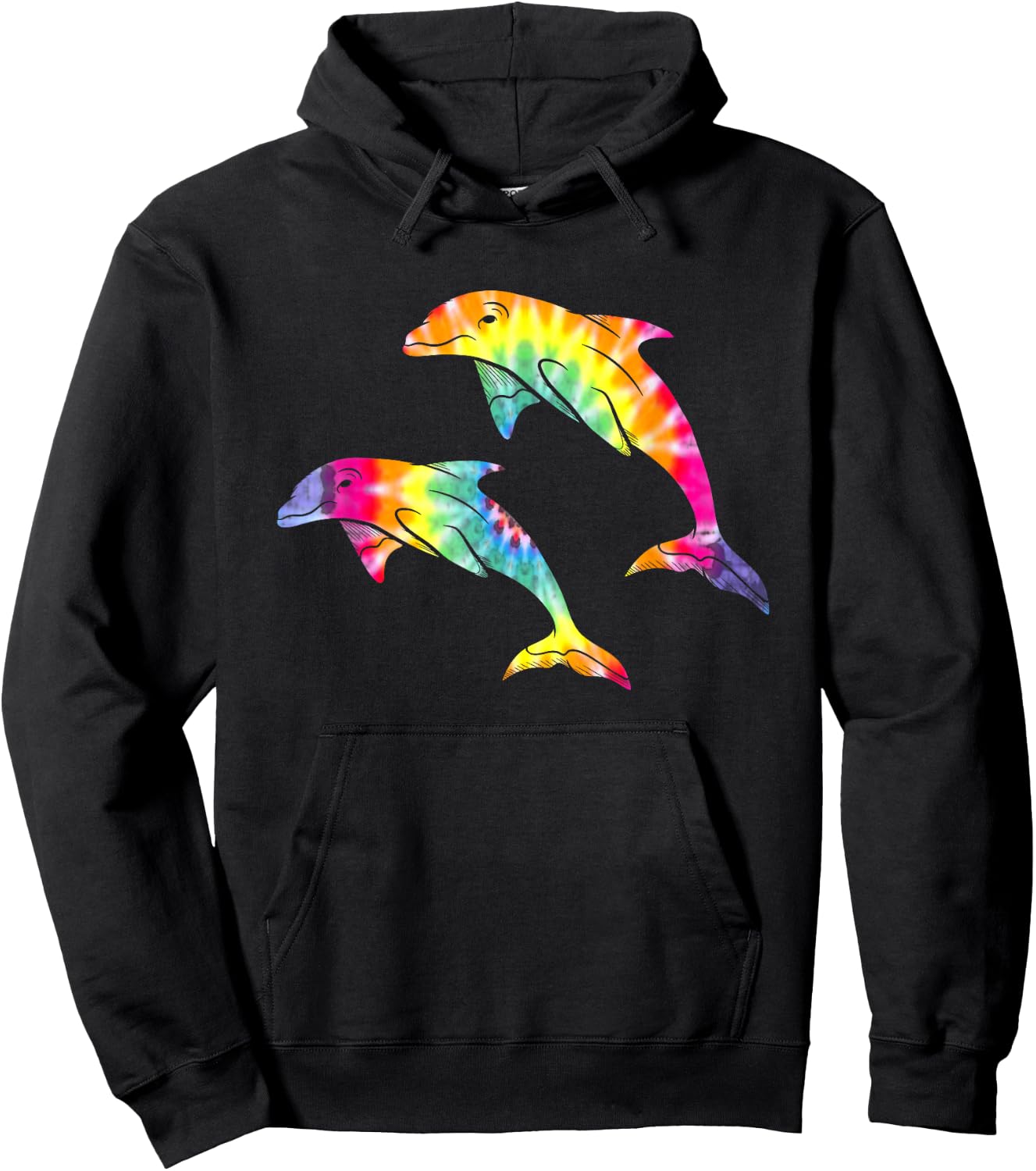 Tie Dye Dolphins Swimming Funny Marine Gift Men Women Kids Hoodie - Hoodie | Black