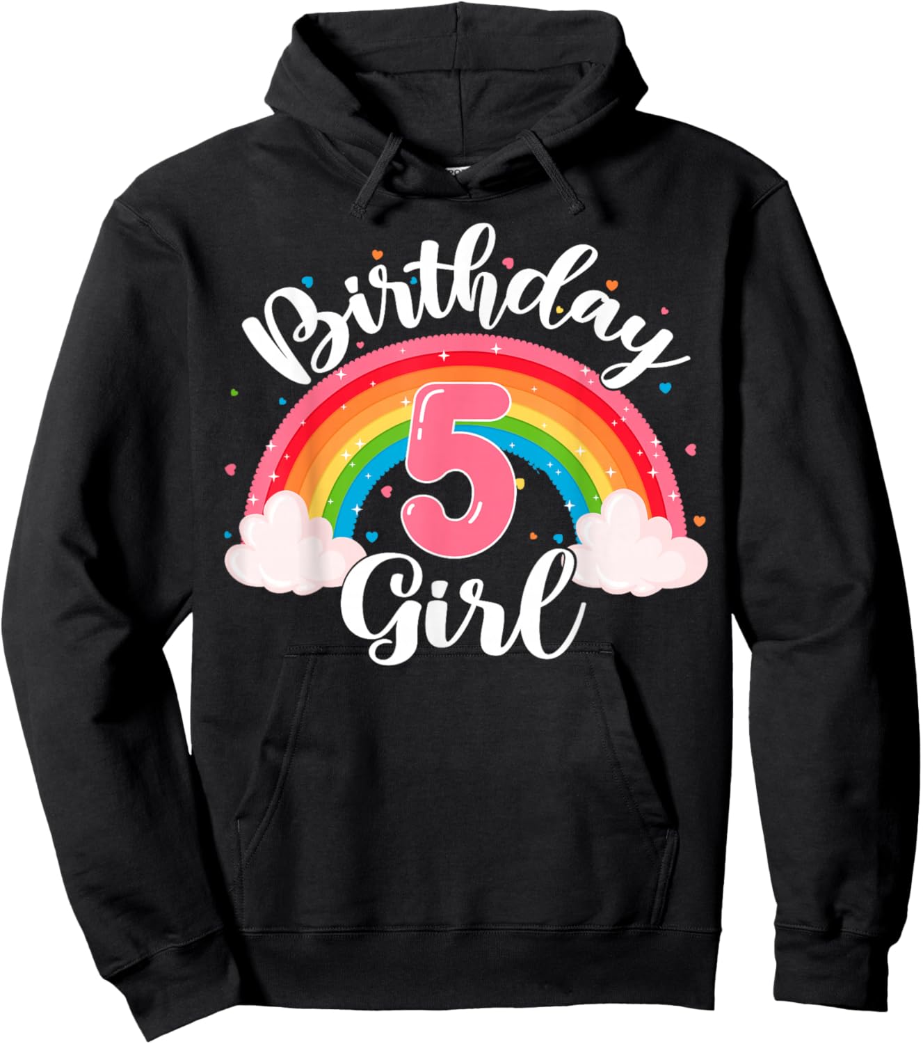 Birthday Girl 5 Years Old Rainbow Theme 5th Birthday Party Hoodie - Hoodie | Black