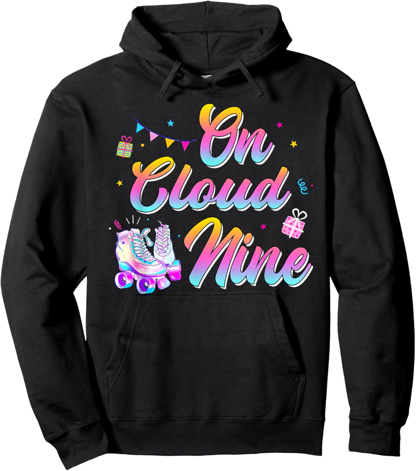9th Birthday Shirt Girl Roller Skate 9 Yrs Old On Cloud Nine Hoodie - Hoodie | Black