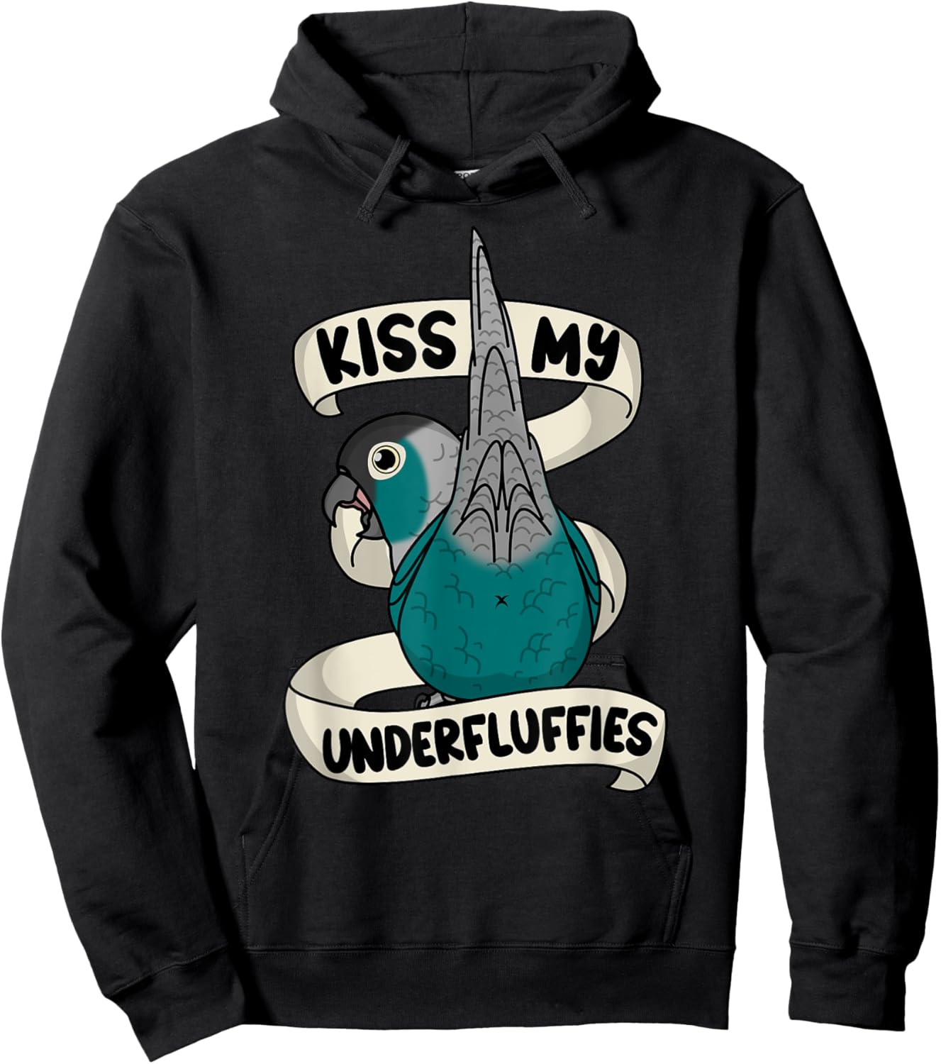 Kiss My Parrot Underfluffies I Turquoise Green Cheek Conure Hoodie - Hoodie | Black