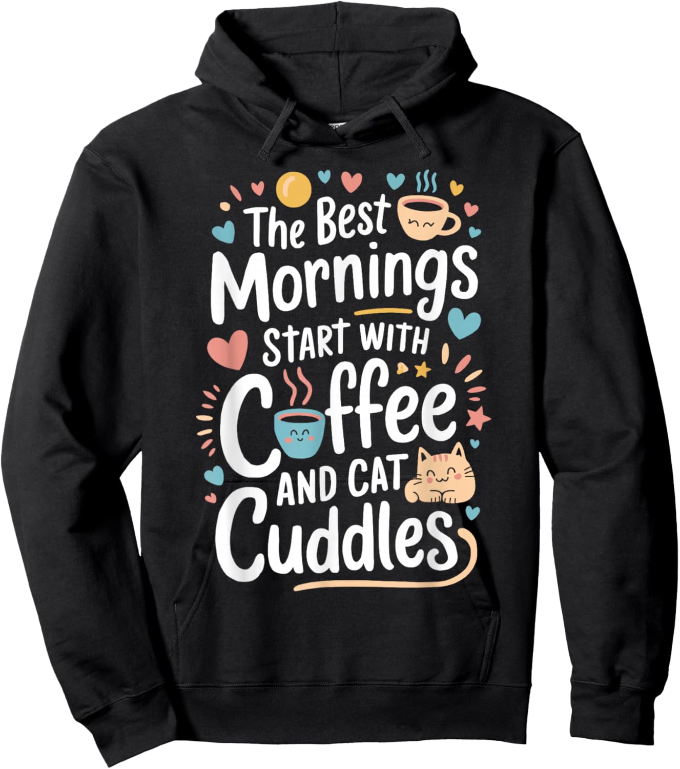 Cute Coffee & Cat Cuddles Funny Cat Coffee Mug Cat Lover Hoodie - Hoodie | Black