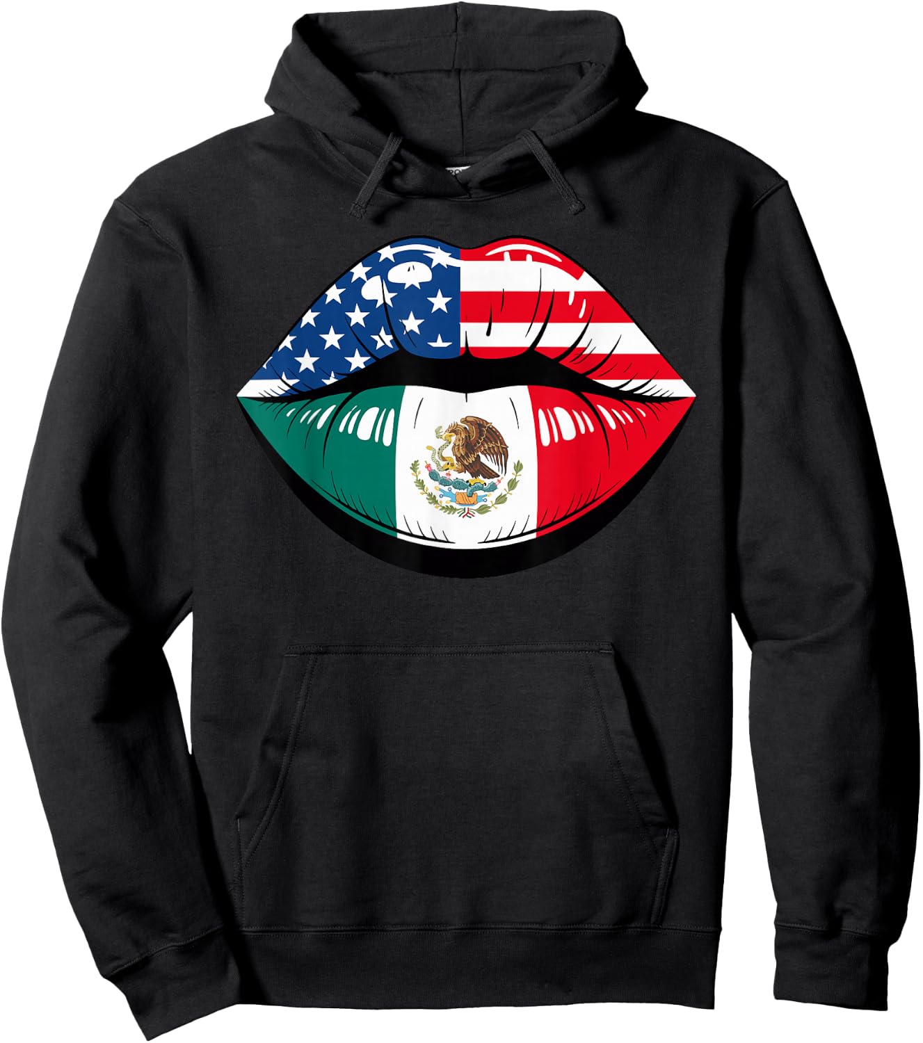 Lips Half American Mexican Roots Mexico USA America Hoodie - Hoodie | Black