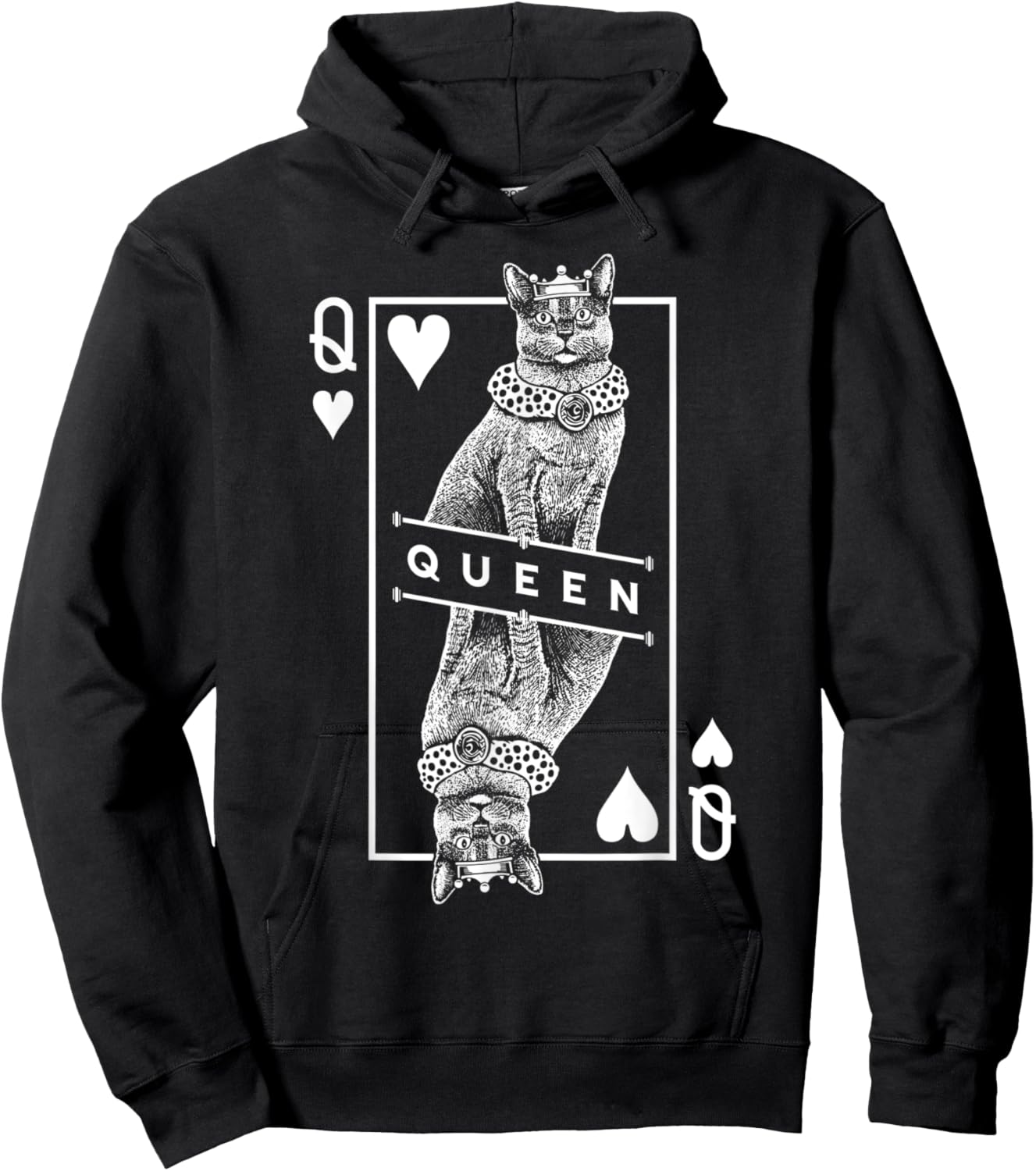 Russian Blue Cat Lover Queen Of Hearts Funny Pop Art Hoodie - Hoodie | Black
