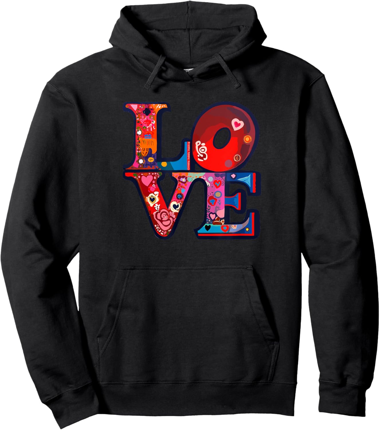 Retro Hippie Style 60s 70s Artistic Stacked Letters LOVE Hoodie - Hoodie | Black