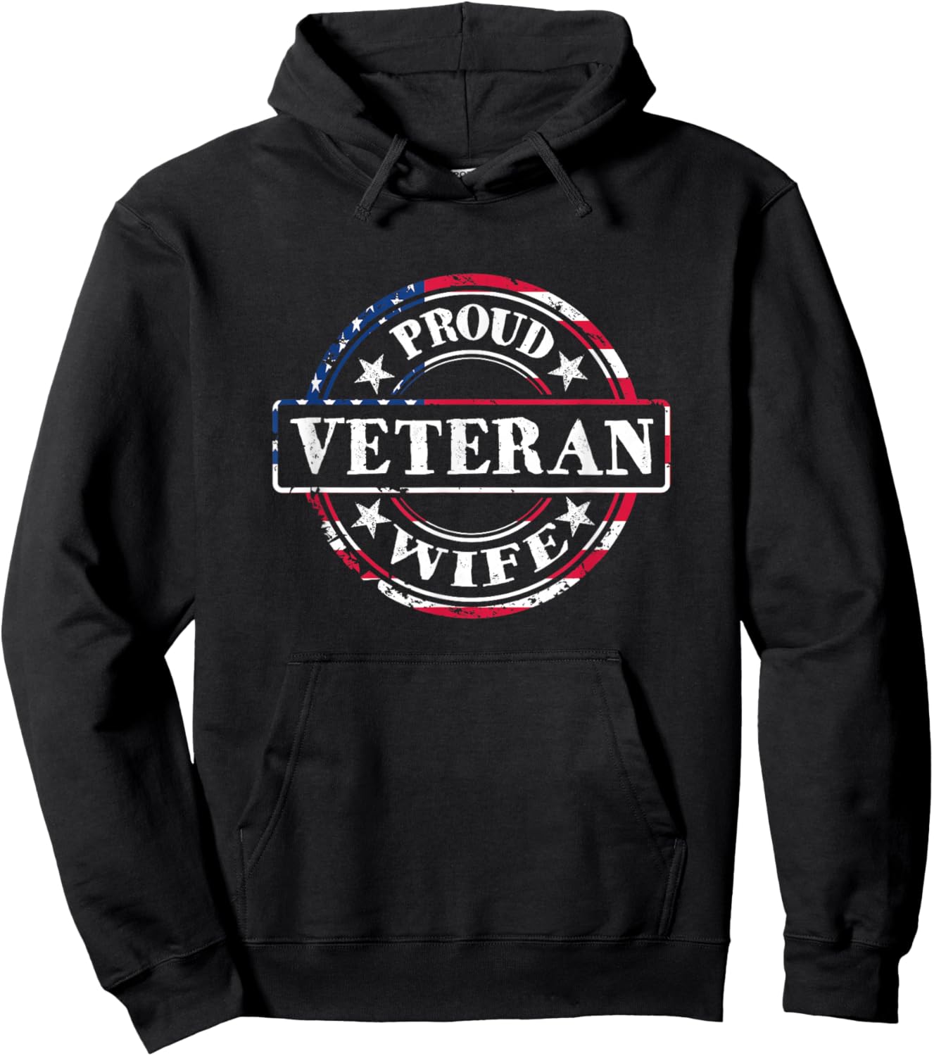 Proud Veteran Wife - American Flag Colors Hoodie - Hoodie | Black