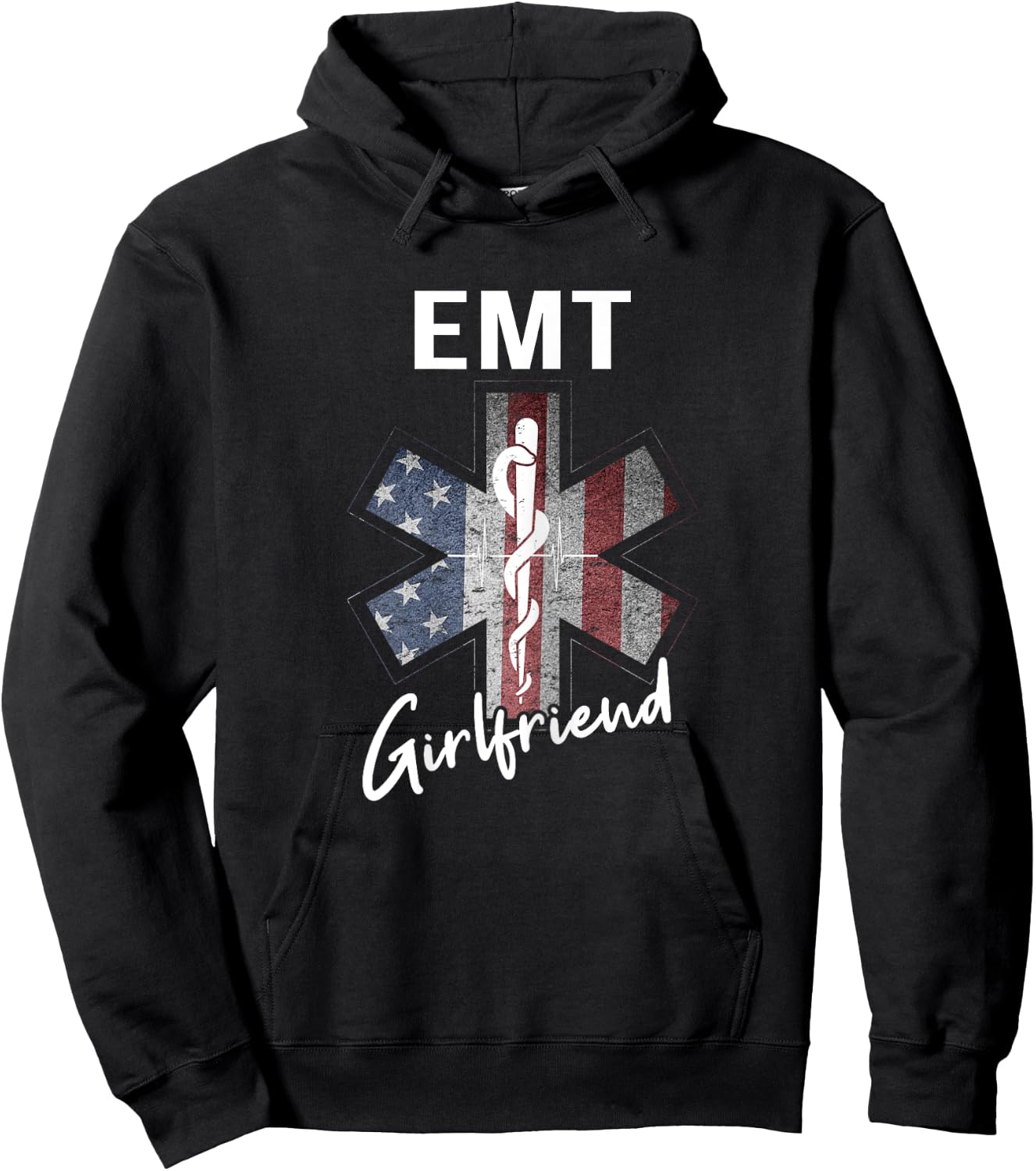 EMT Girlfriend Shirt American Flag USA EMT Girlfriend Gift Hoodie - Hoodie | Black