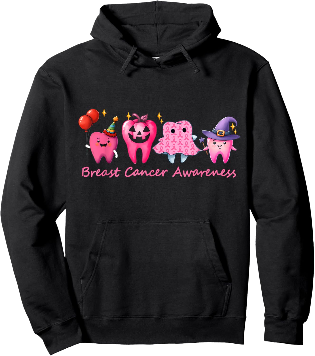 Dental Breast Cancer Awareness Tooth Dental Pink Ribbon Hoodie - Hoodie | Black