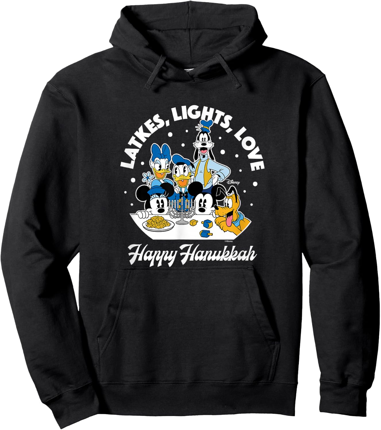 Disney - Mickey Minnie Donald Goofy Pluto Happy Hanukkah Hoodie - Hoodie | Black