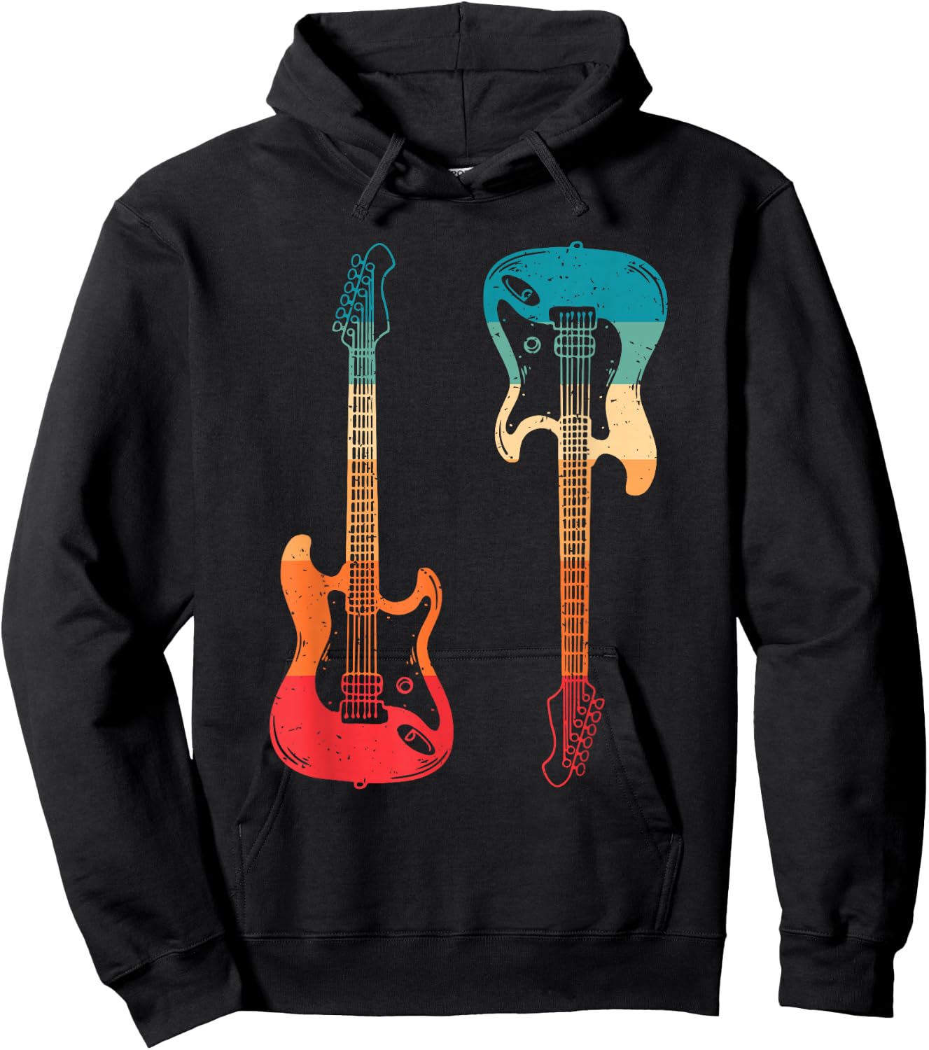 Retro Guitarists Electric Guitar Bass Guitar Rock Music Men Hoodie - Hoodie | Black