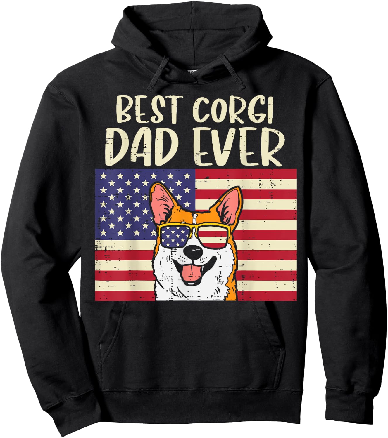 Best Welsh Corgi Dad Ever US Flag Patriotic Pet Dog Men Gift Hoodie - Hoodie | Black