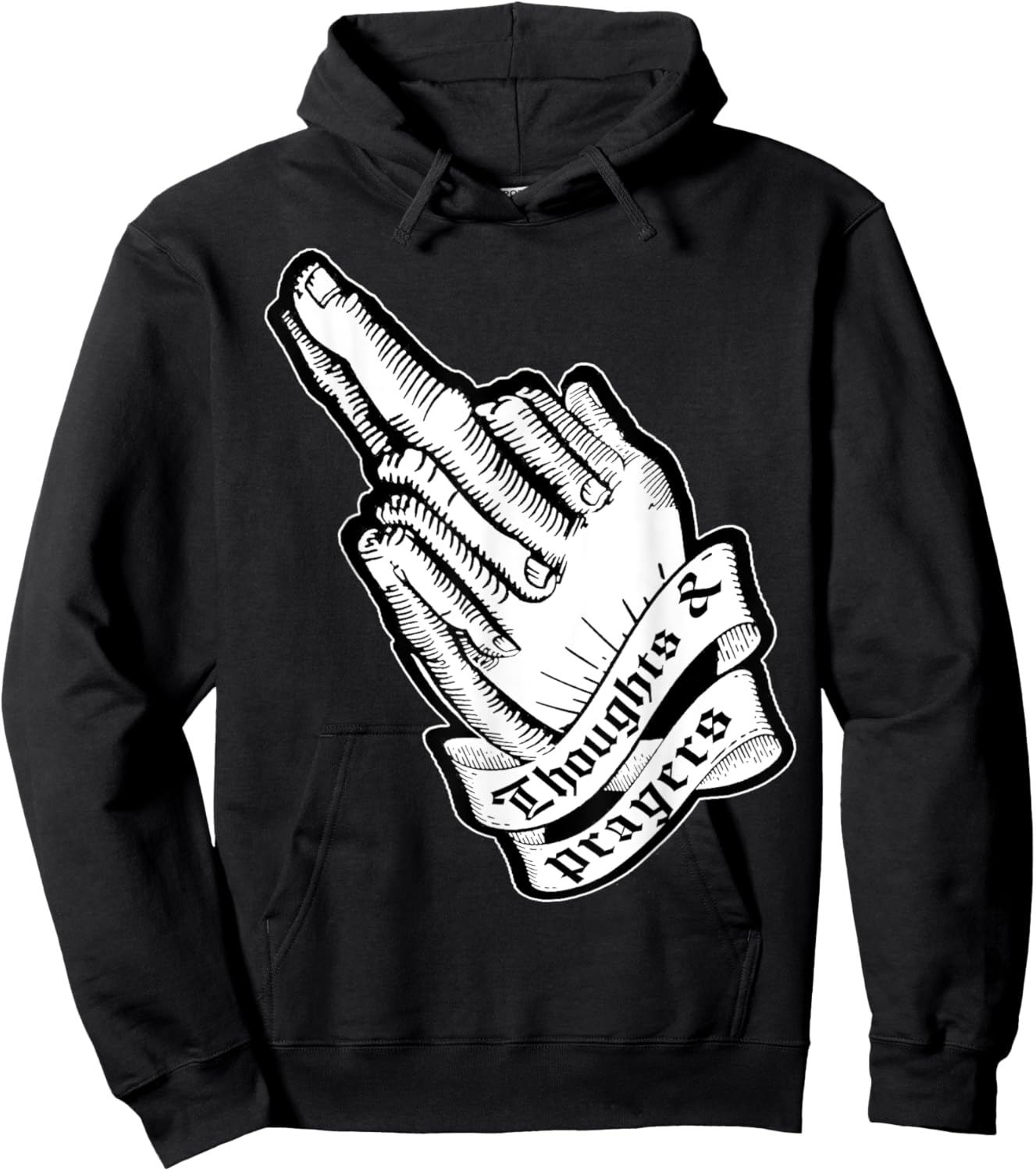Thoughts and Prayers Middle finger Offensive Joke Biker Tatt Hoodie - Hoodie | Black