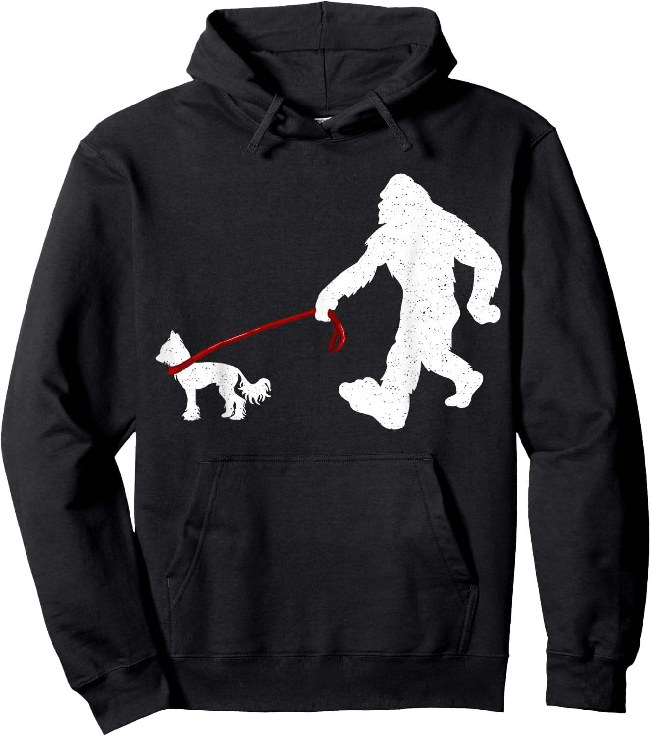 Funny Bigfoot Walking With Chinese Crested Dog Gifts Hoodie - Hoodie | Black
