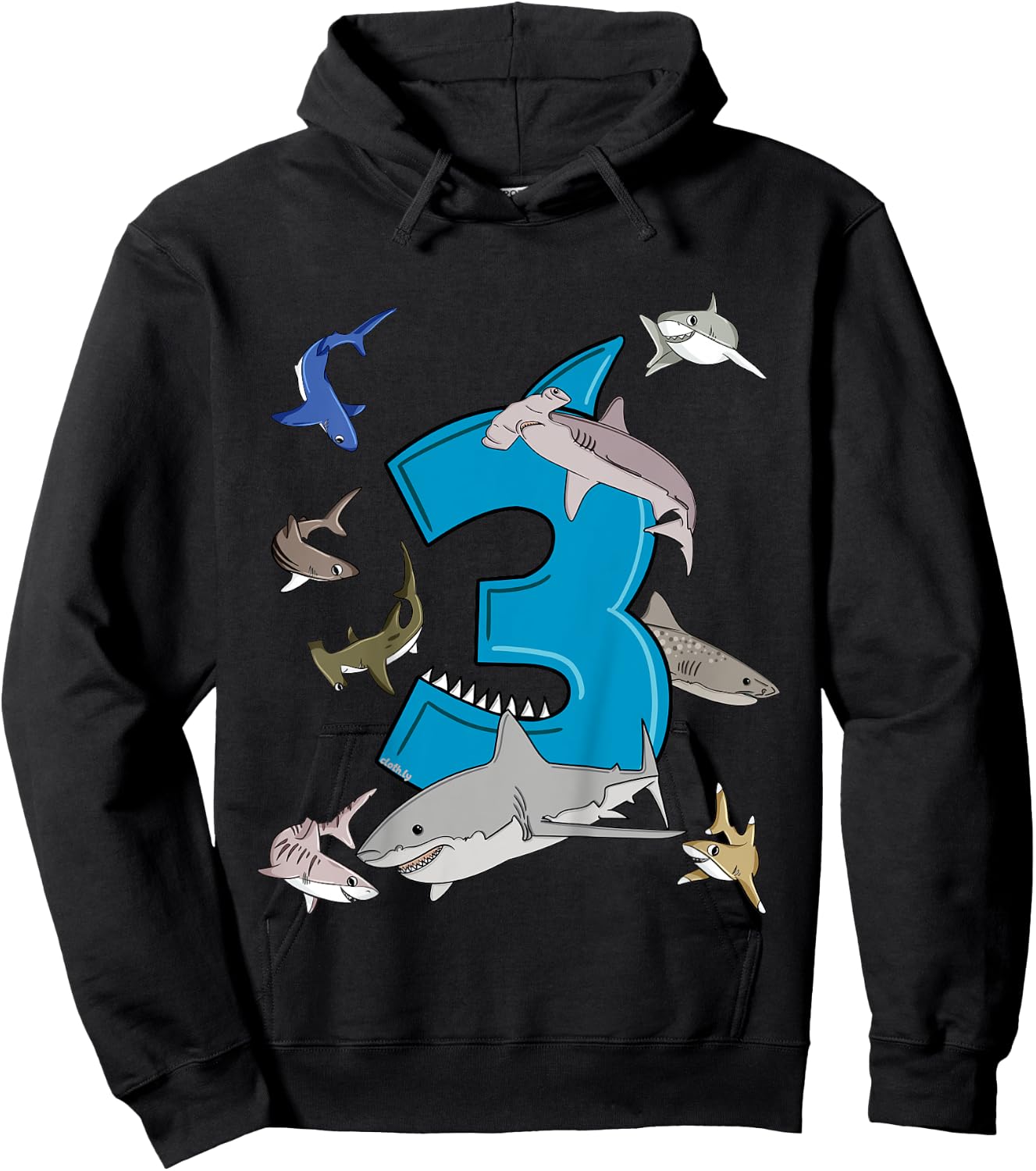 Kids 3rd Birthday boys shark white shark Hoodie - Hoodie | Black