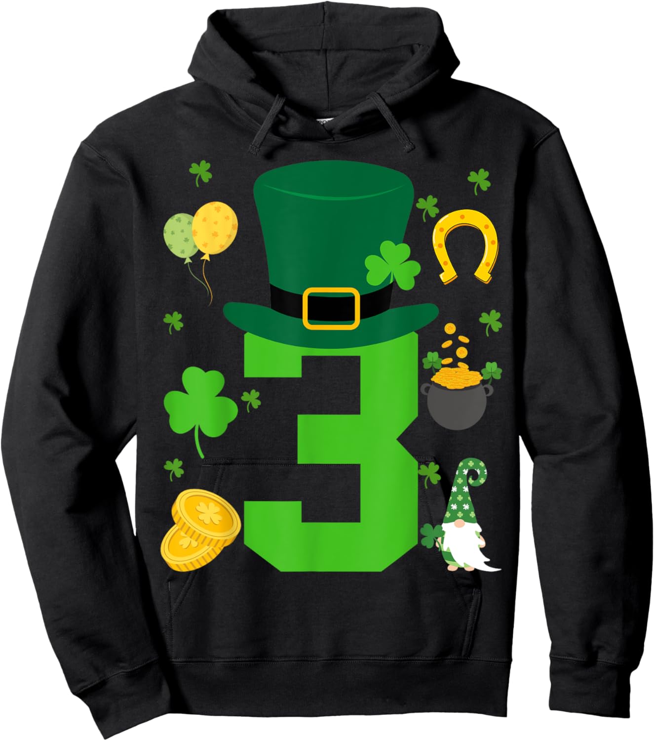 Toddler 3rd Birthday Patricks Day Themed 3 Year Old Boys Kid Hoodie - Hoodie | Black