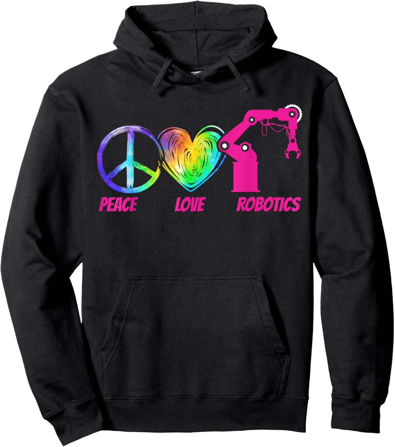 Robot Robotics Engineer Tie Dye Female Girl Peace Love Hoodie - Hoodie | Black