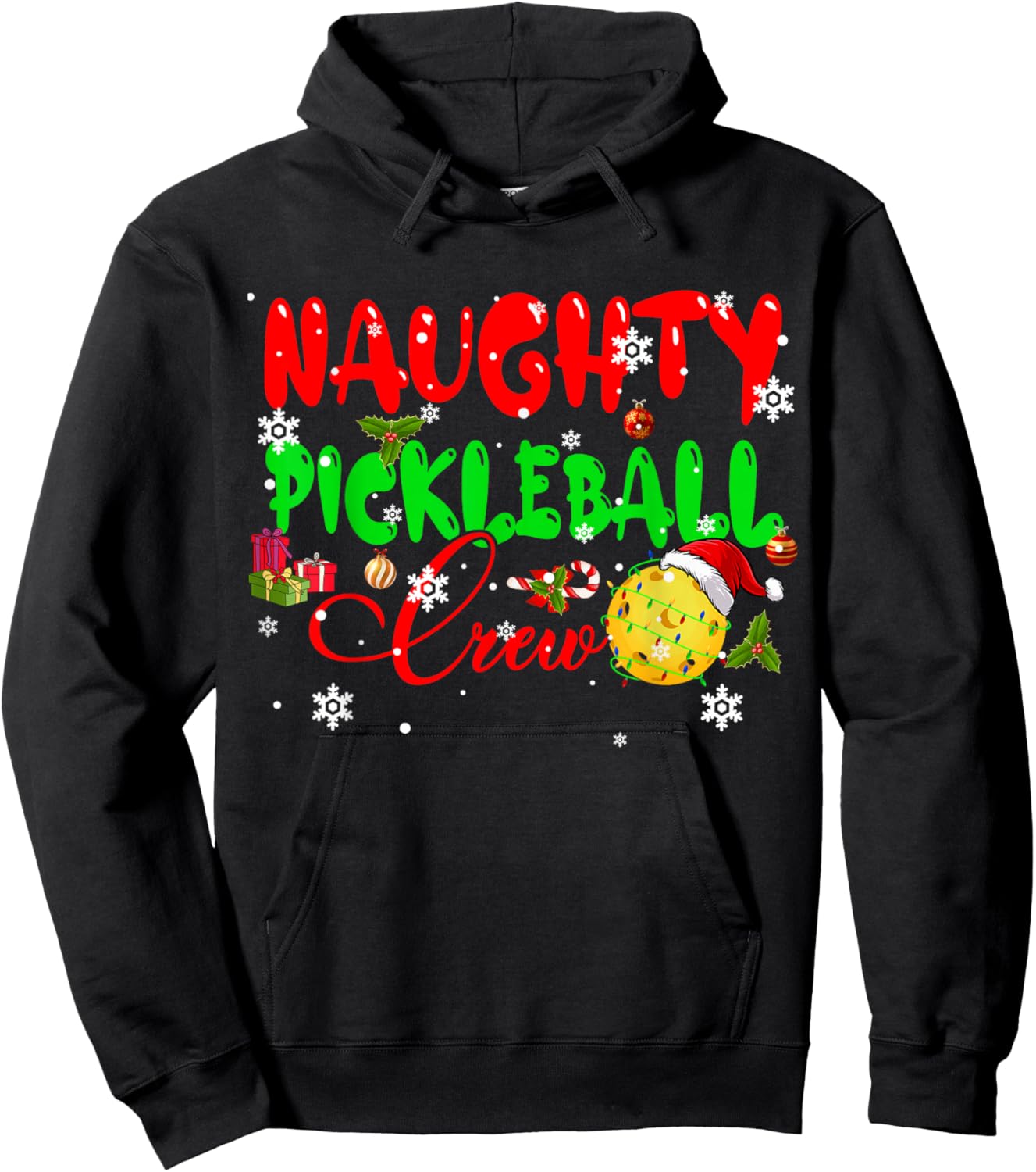 Naughty Pickleball Crew Christmas Sports Funny Player Family Hoodie - Hoodie | Black