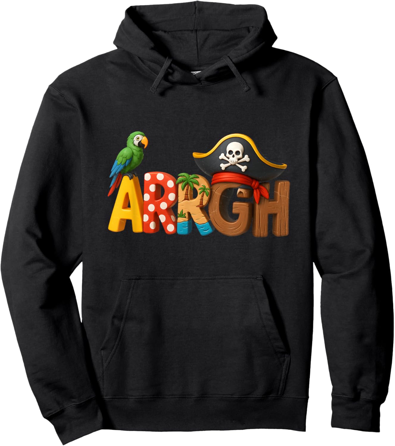 Pirate Arrgh Parrot Skull Hat Adventure Style Ocean Lovers Hoodie - Hoodie | Black