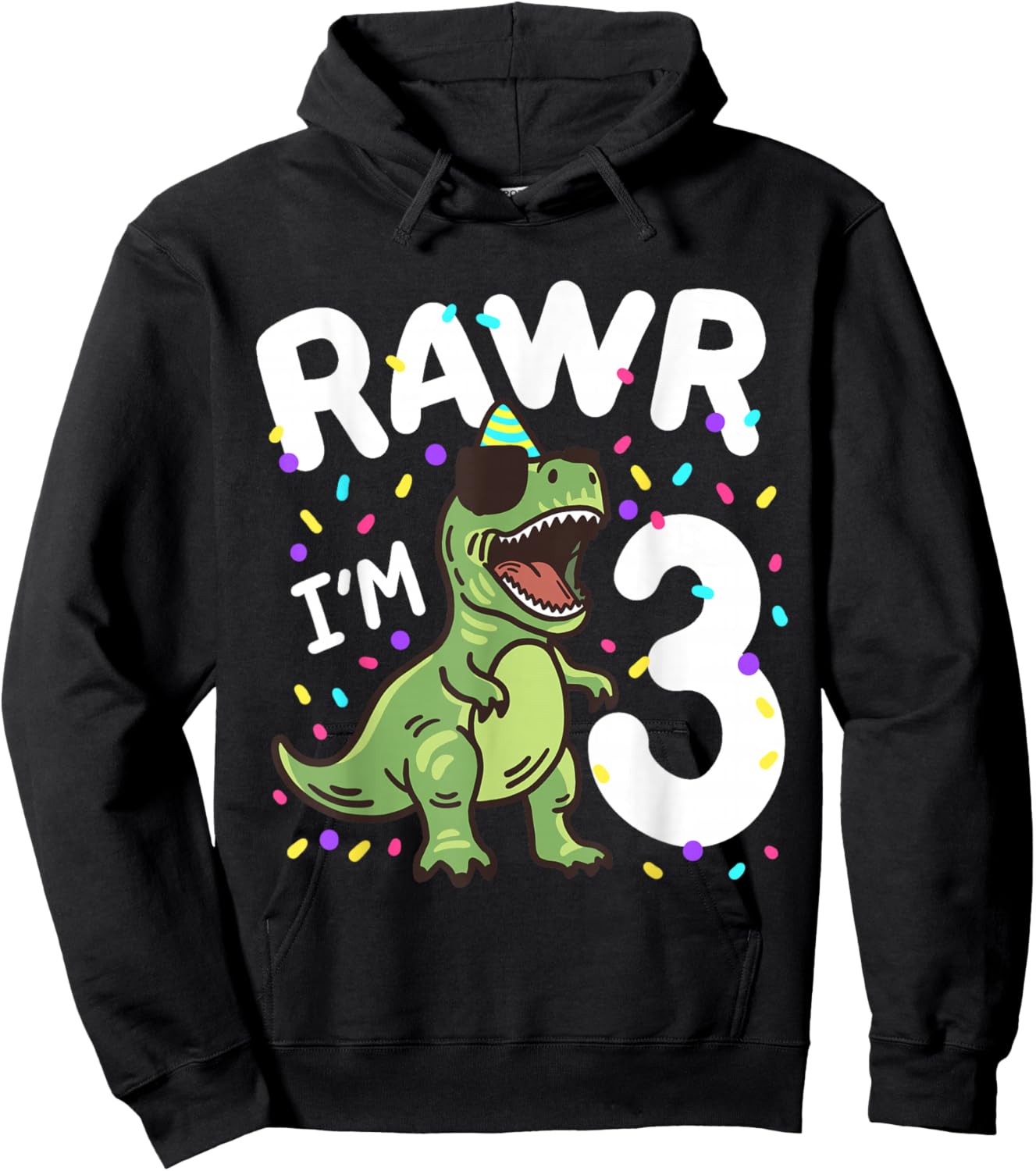 Three Rawr I'm 3 Years Old T Rex Dinosaur 3rd Birthday Boys Hoodie - Hoodie | Black