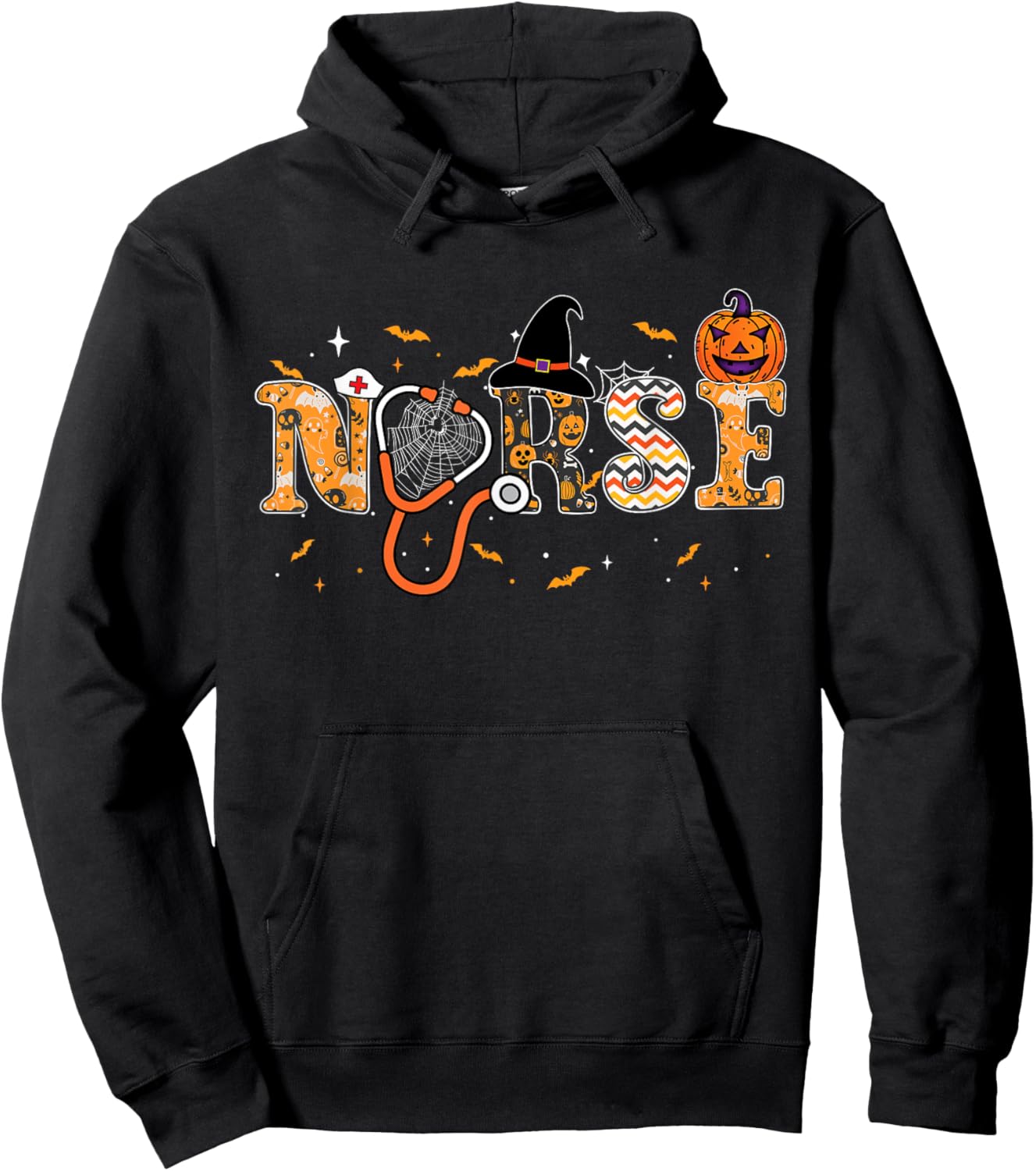 Nurse Halloween Costume Stethoscope Pumpkin Spooky Nurse Hoodie - Hoodie | Black