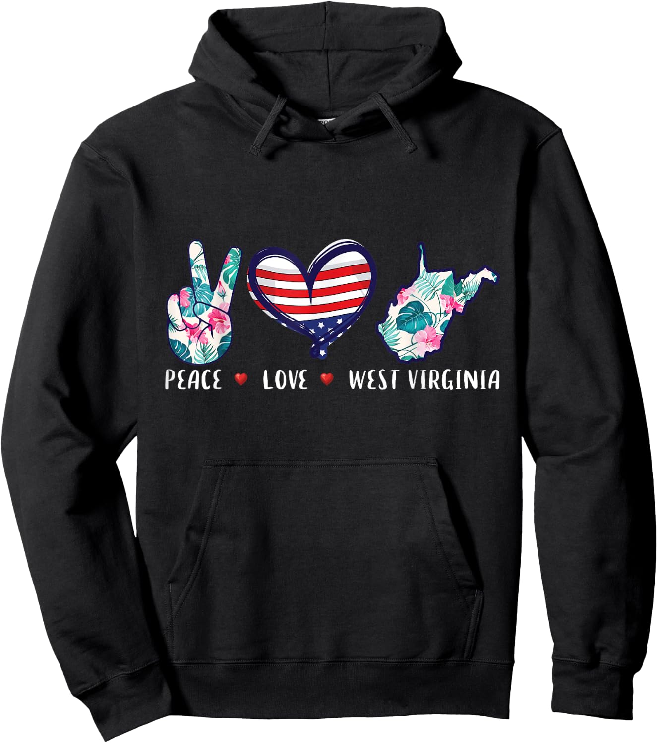 Peace love West Virginia flag grown Souvenirs women Hoodie - Hoodie | Black