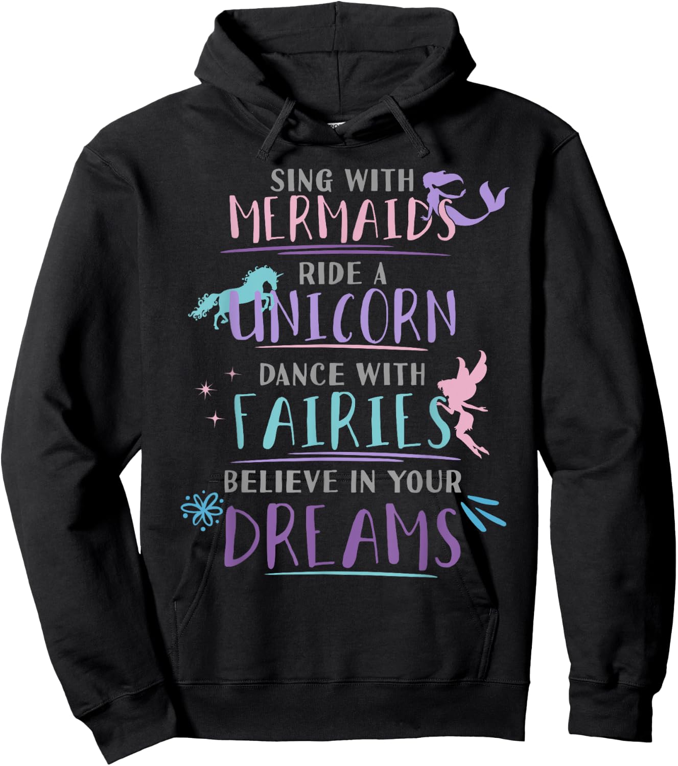 Cute Mermaid Unicorn Fairy Enchanted Girls Hoodie - Hoodie | Black