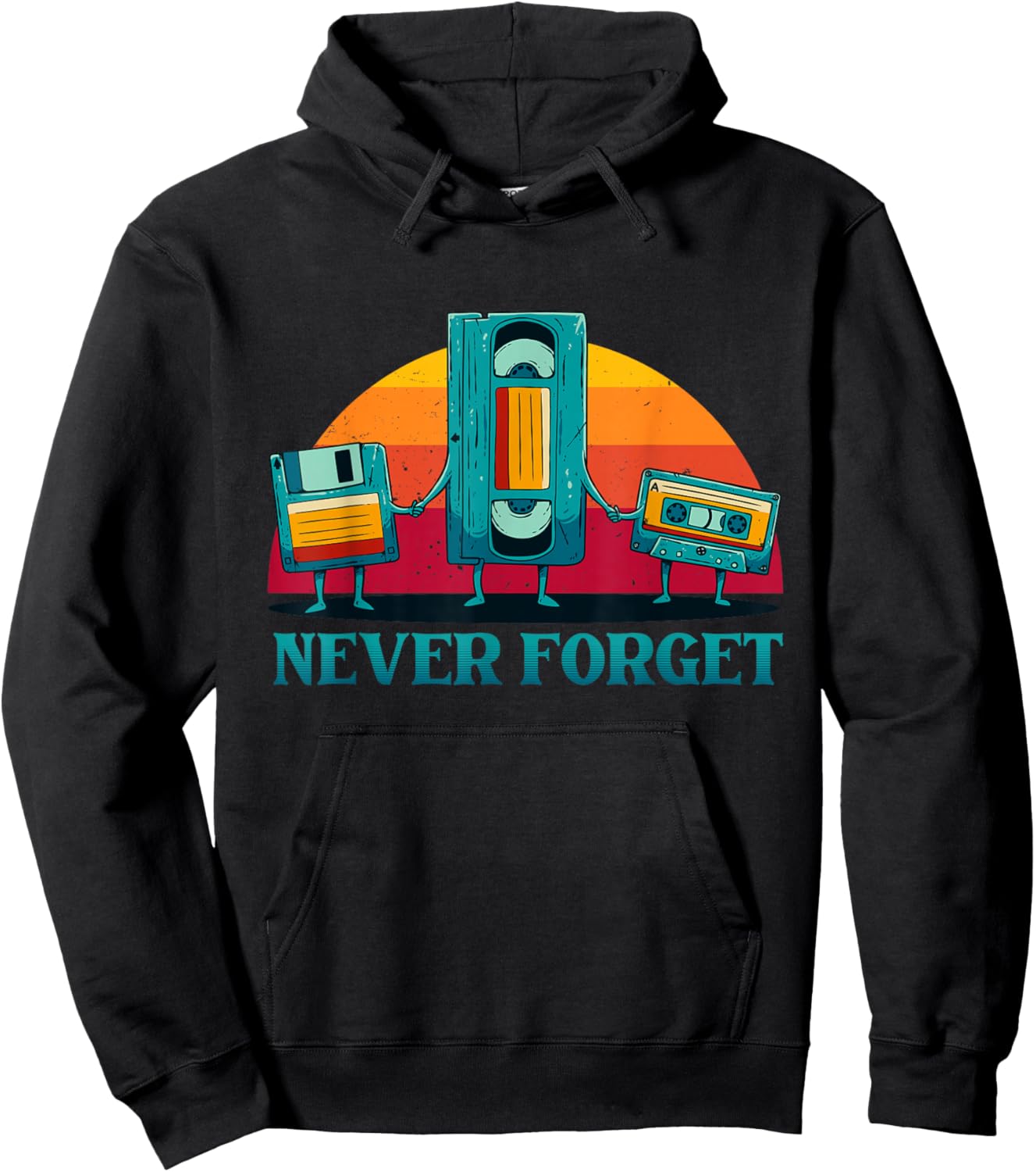 Never Forget Cassette Tape VHS Computer Floppy Disk Hoodie - Hoodie | Black