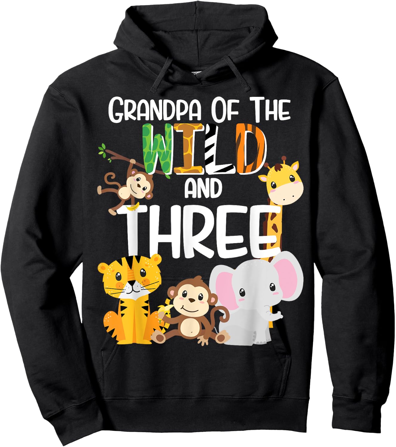 Grandpa of the Wild and 3 Zoo Theme Birthday Safari Jungle Hoodie - Hoodie | Black