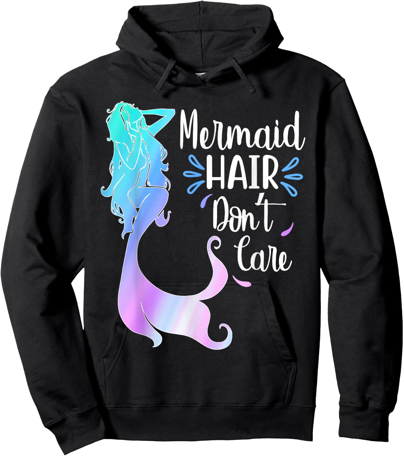 Mermaid Hair Don't Care Watercolor Mermaid Lovers Swim Hair Hoodie - Hoodie | Black