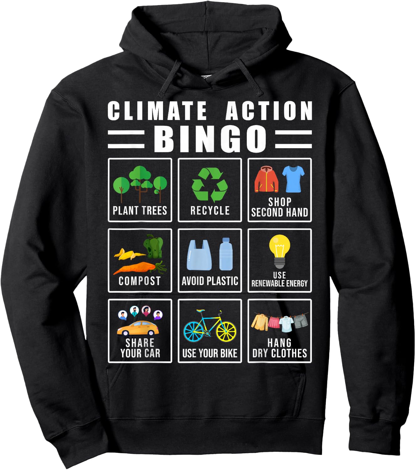 Climate Action Bingo Earth Day Climate Change Hoodie - Hoodie | Black