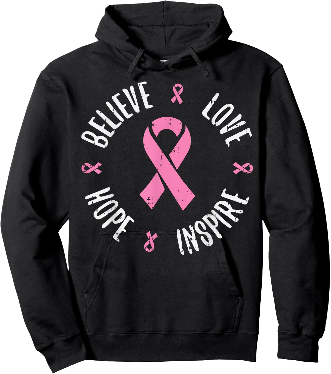 Believe Love Hope Pink Ribbon Breast Cancer Awareness Gift Hoodie - Hoodie | Black