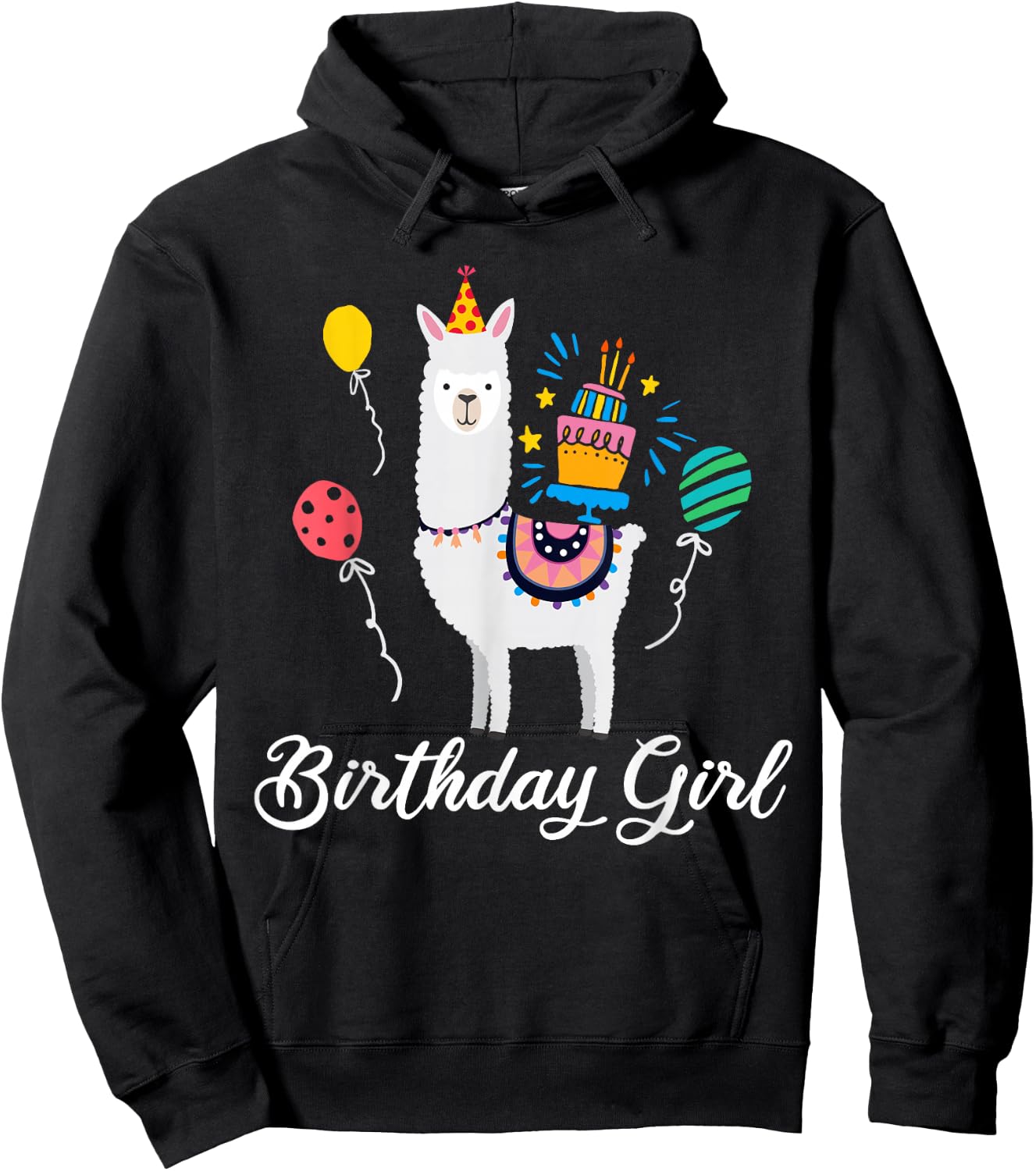 Cute Birthday Llama Girl T Shirt Alpaca Animal Kids Gift Hoodie - Hoodie | Black