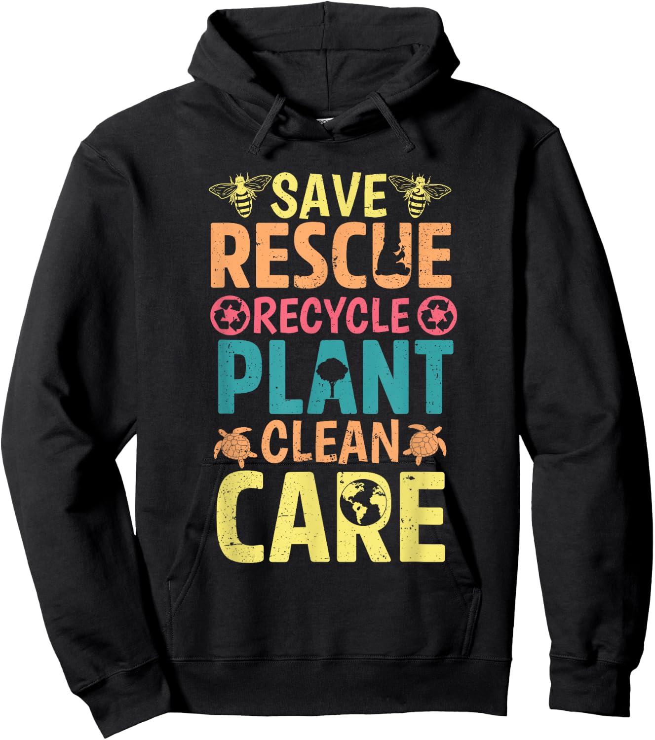 Save Bees Rescue Animals Recycle Plastict Earth Day men kids Hoodie - Hoodie | Black