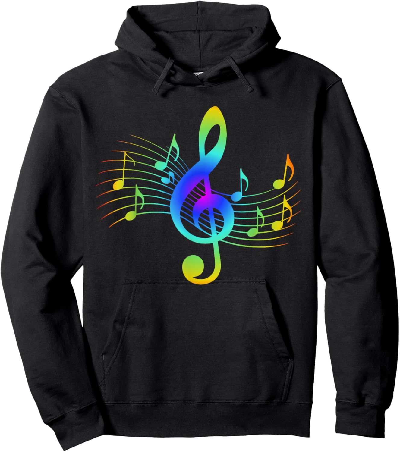 Colourful Treble Clef and Musical Notes Design for Music Love Hoodie - Hoodie | Black