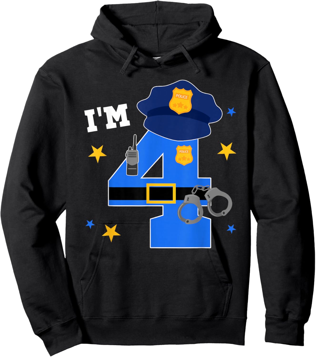 4th Birthday Police Theme 4 Year Old Birthday Police Officer Hoodie - Hoodie | Black