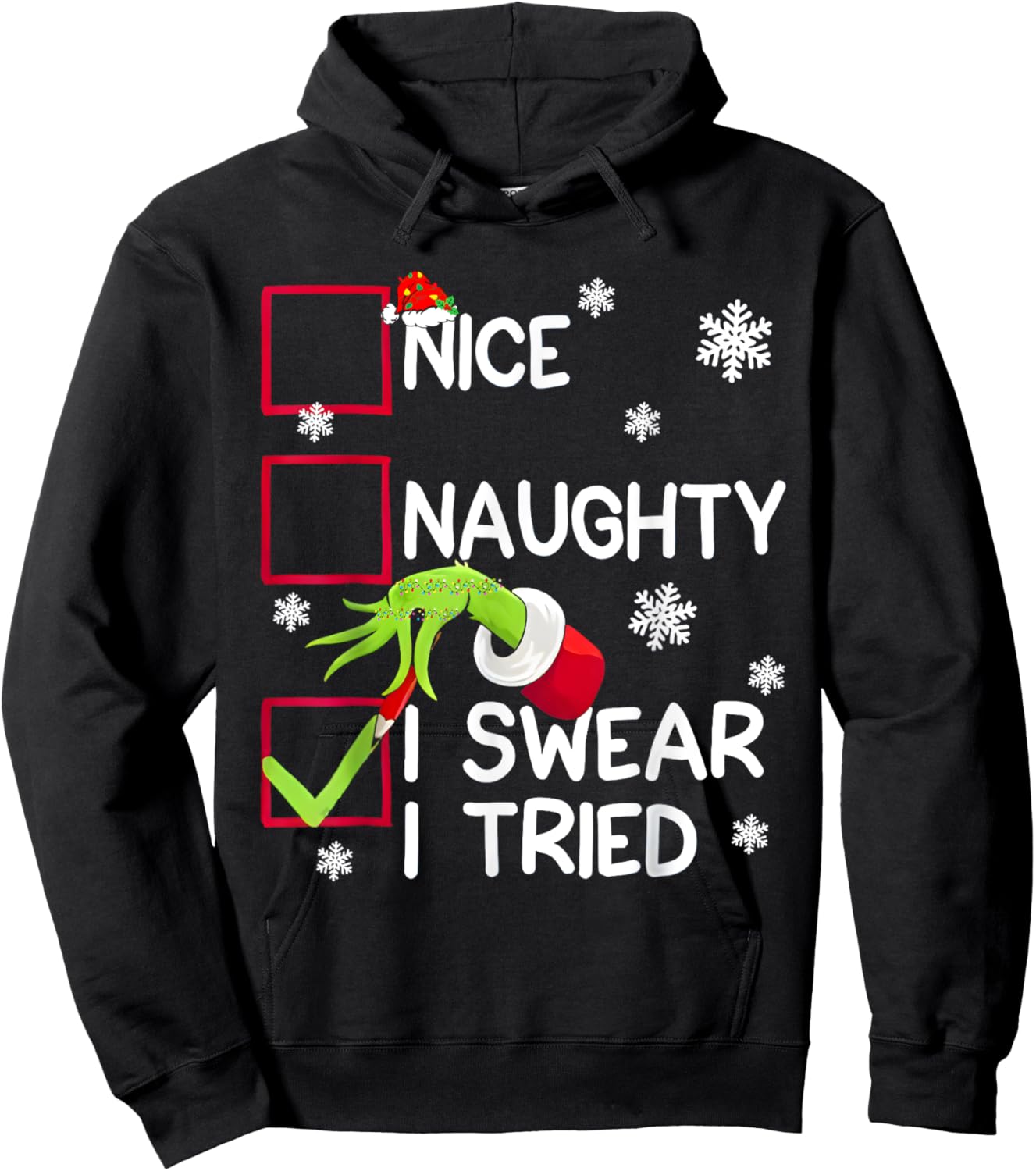 Groovy Naughty I Swear I Tried Christmas Xmas Men Women Kids Hoodie - Hoodie | Black