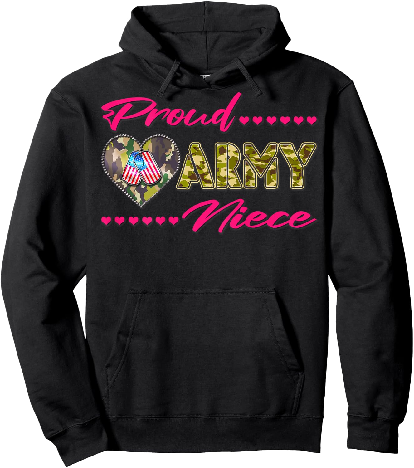 Proud Army Niece - Camo US Flag Dog Tag Military Family Gift Hoodie - Hoodie | Black