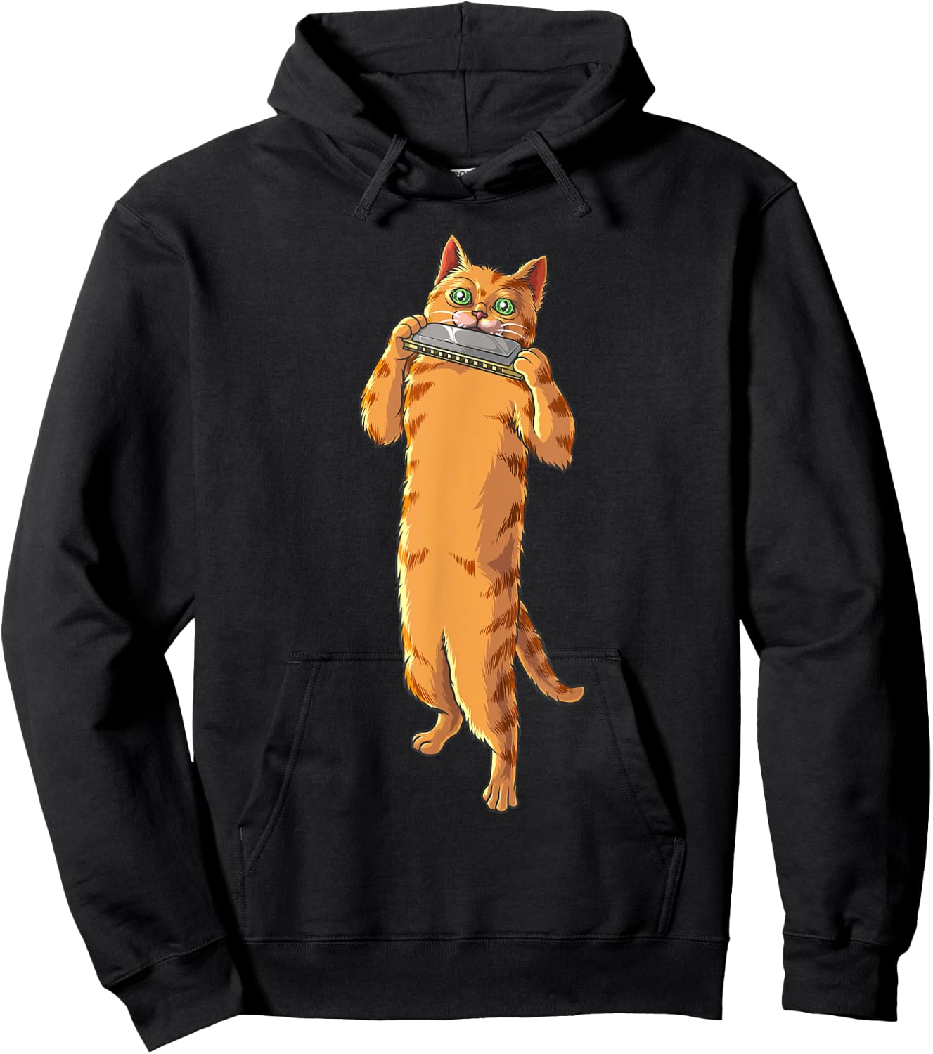 Funny Cat Playing Harmonica | Cool Love Animal Musician Gift Women Girls Kids Hoodie - Hoodie | Black