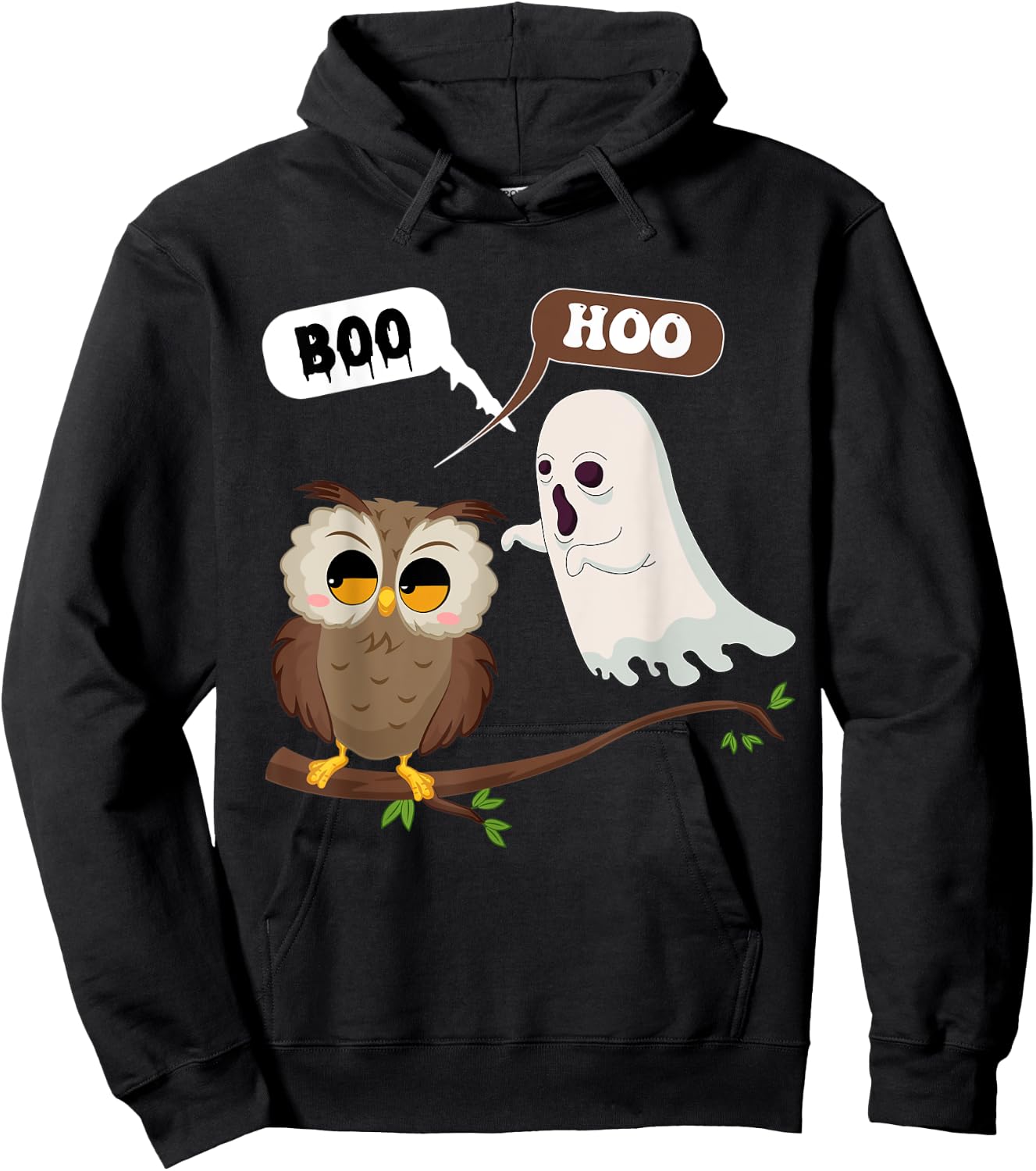 Funny Halloween Ghosts And Owl Saying Boo Hoo, Spooky Season Hoodie - Hoodie | Black