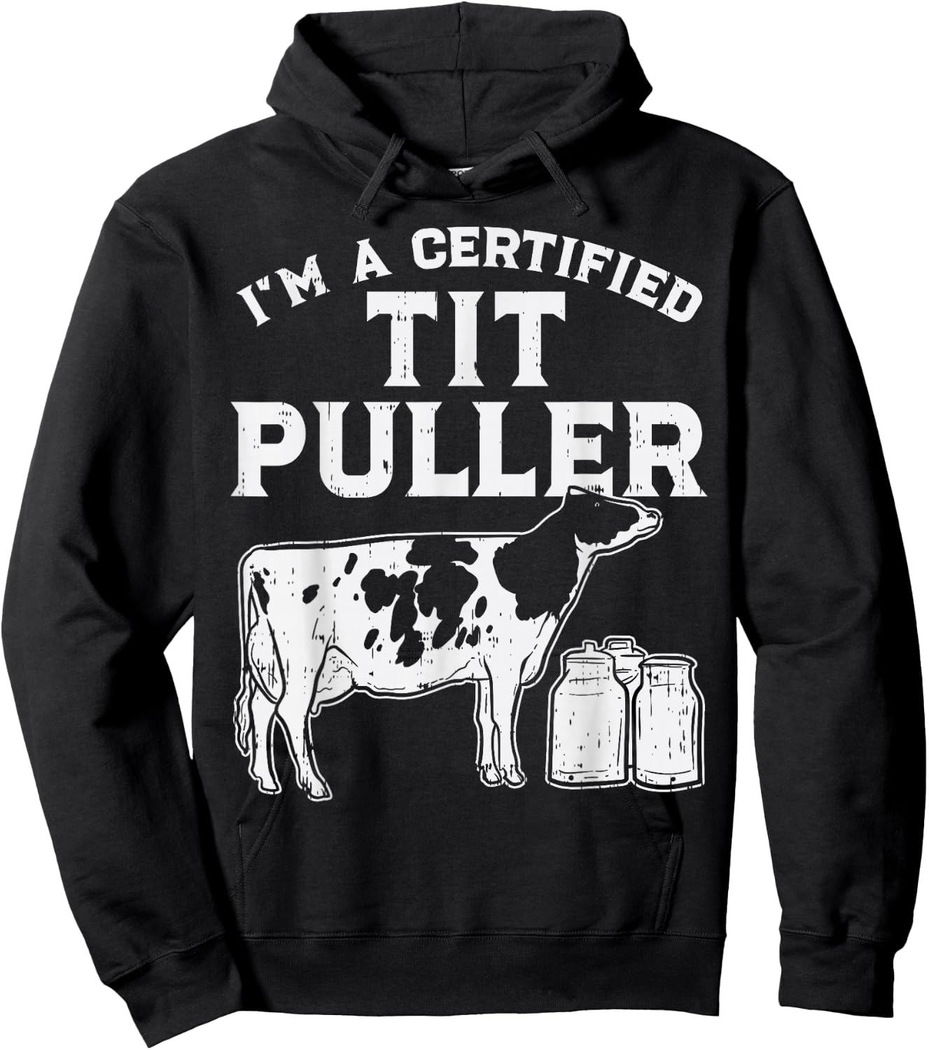 Certified Tit Puller Cow Farming Farm Animal Farmer Gift Hoodie - Hoodie | Black