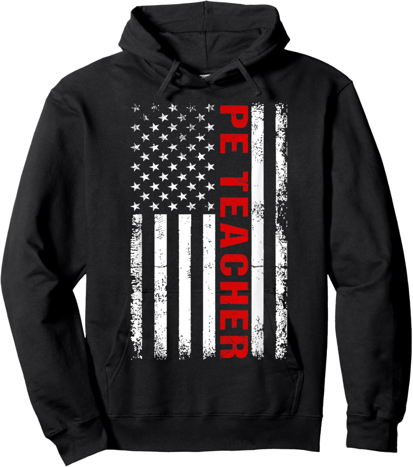 PE Physical Education Teacher P.E. USA Flag Patriot Coach Hoodie - Hoodie | Black