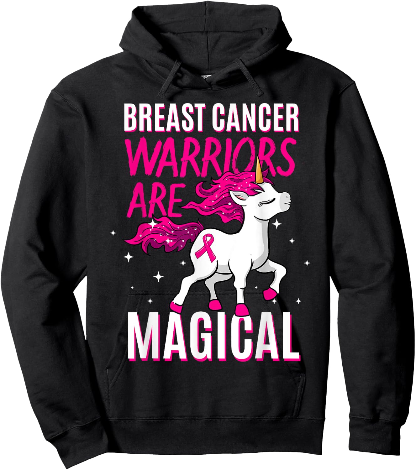 Breast Cancer Warrior Magical Unicorn Pink Ribbon Mammogram Hoodie - Hoodie | Black
