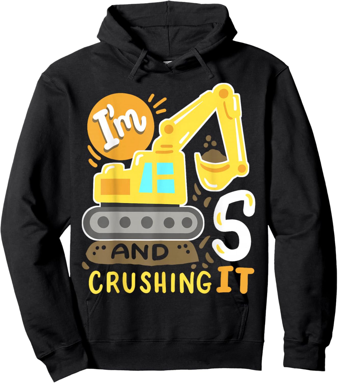 Kids 5th Construction Birthday Party I'm 5 Crushing It Boys Hoodie - Hoodie | Black