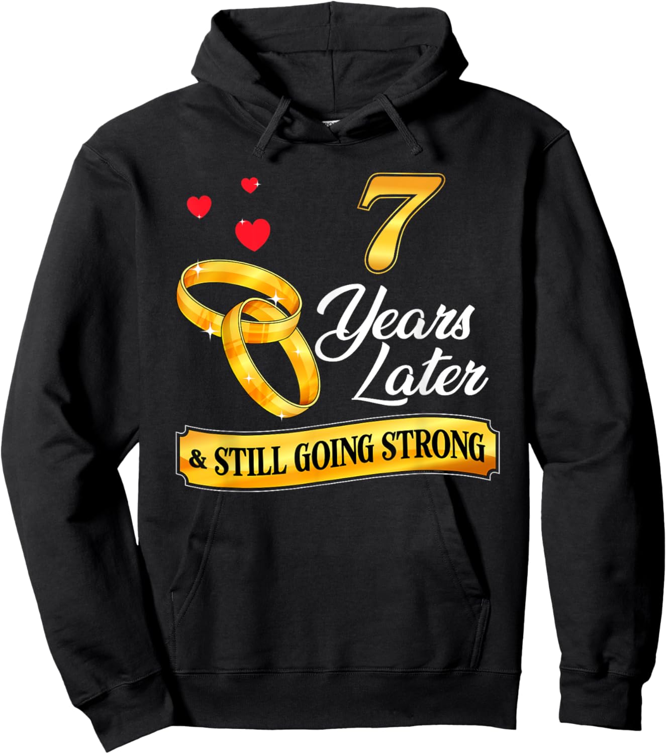 Celebrate 7 Years Of Marriage! 7th Wedding Anniversary Hoodie - Hoodie | Black