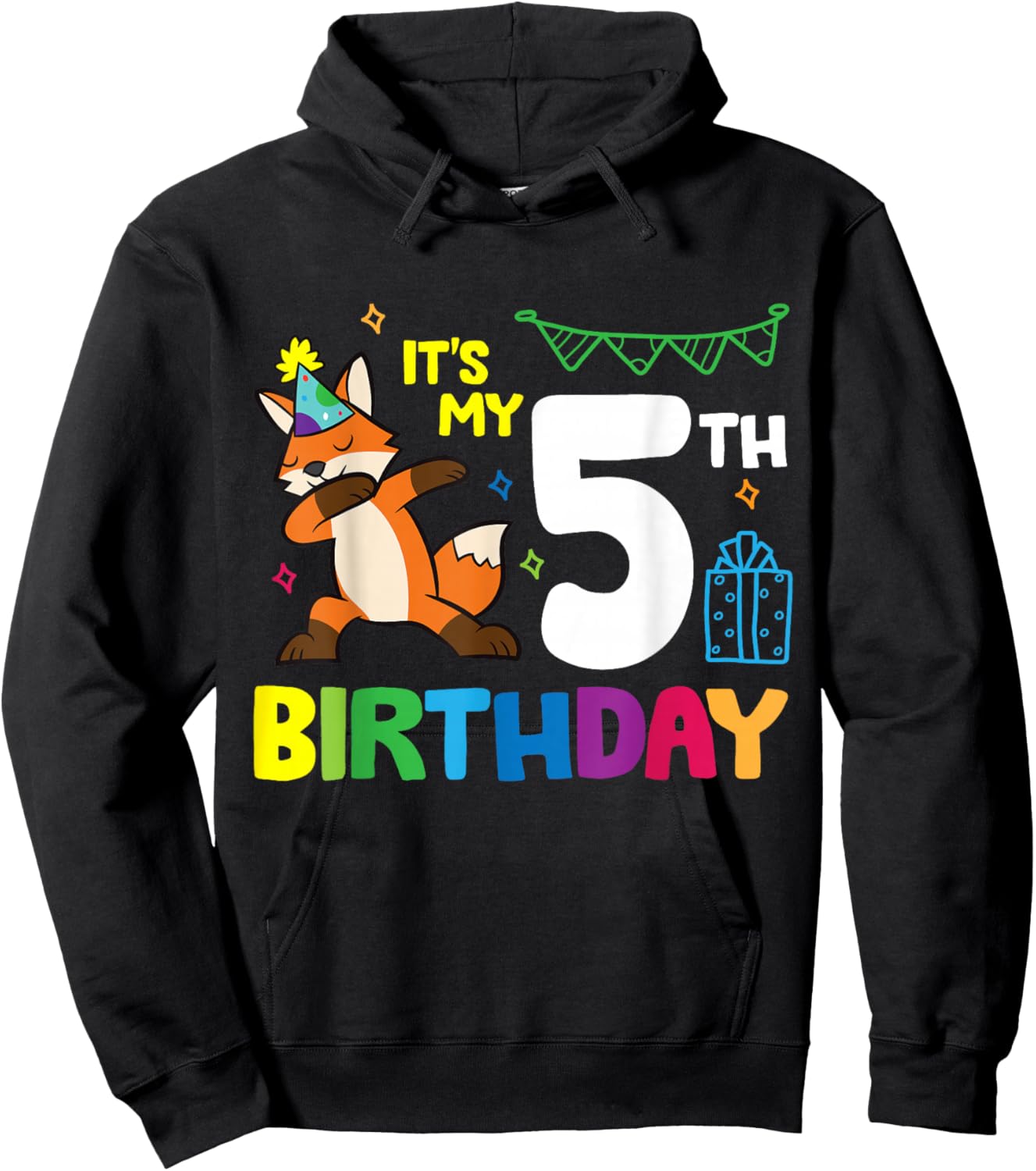 Fox Birthday It's My 5th Birthday Fox Birthday Party Hoodie - Hoodie | Black