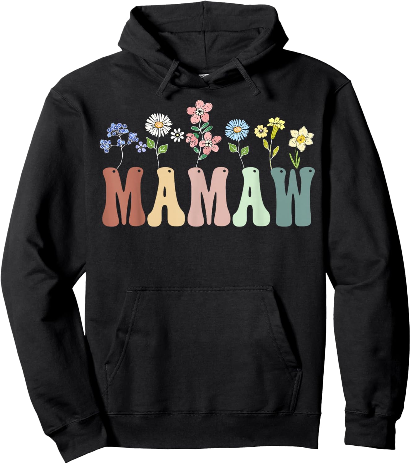 Mamaw Gifts Women Wildflower Floral Design Mamaw Hoodie - Hoodie | Black